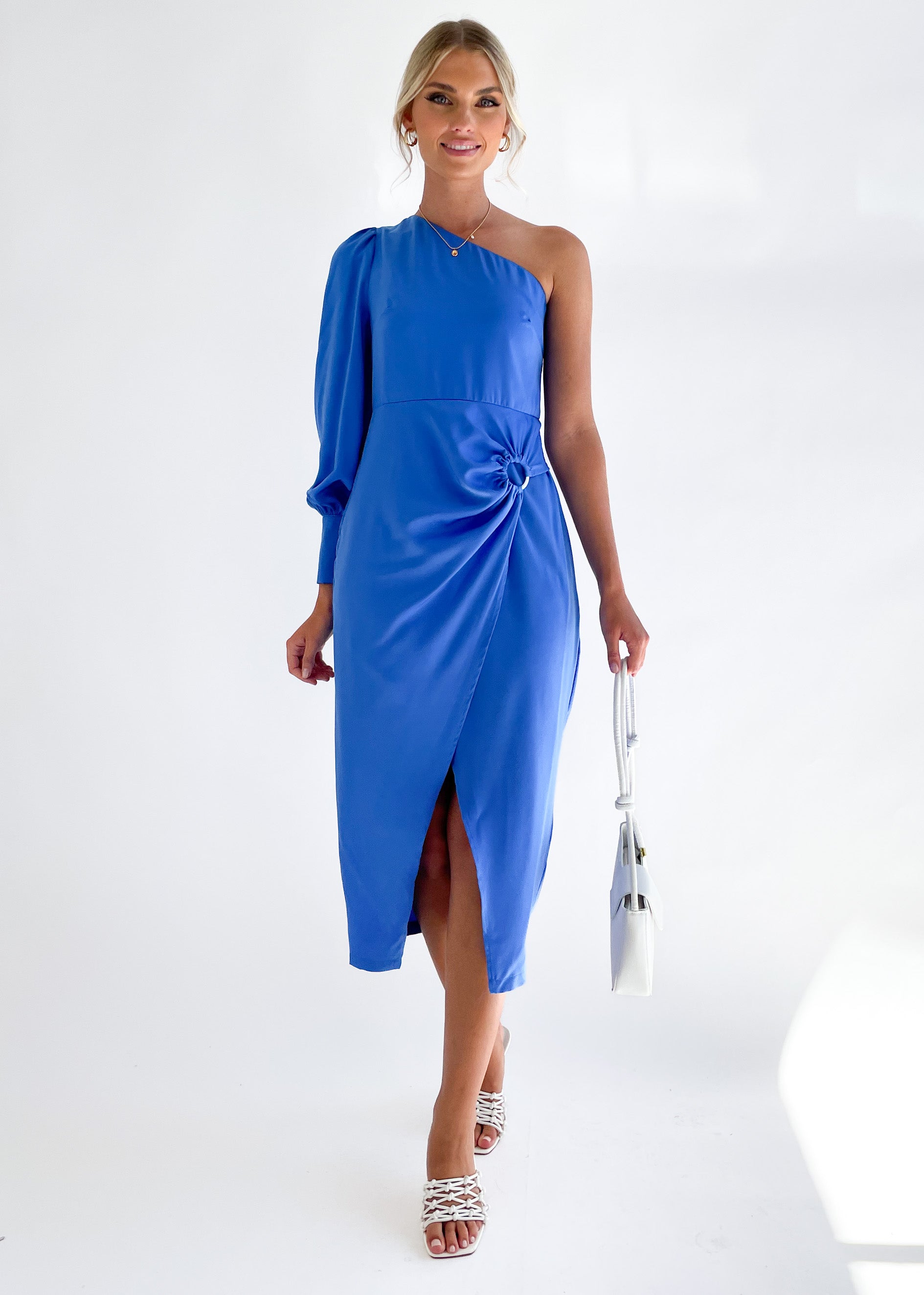 Kieria One Shoulder Midi Dress - Cobalt