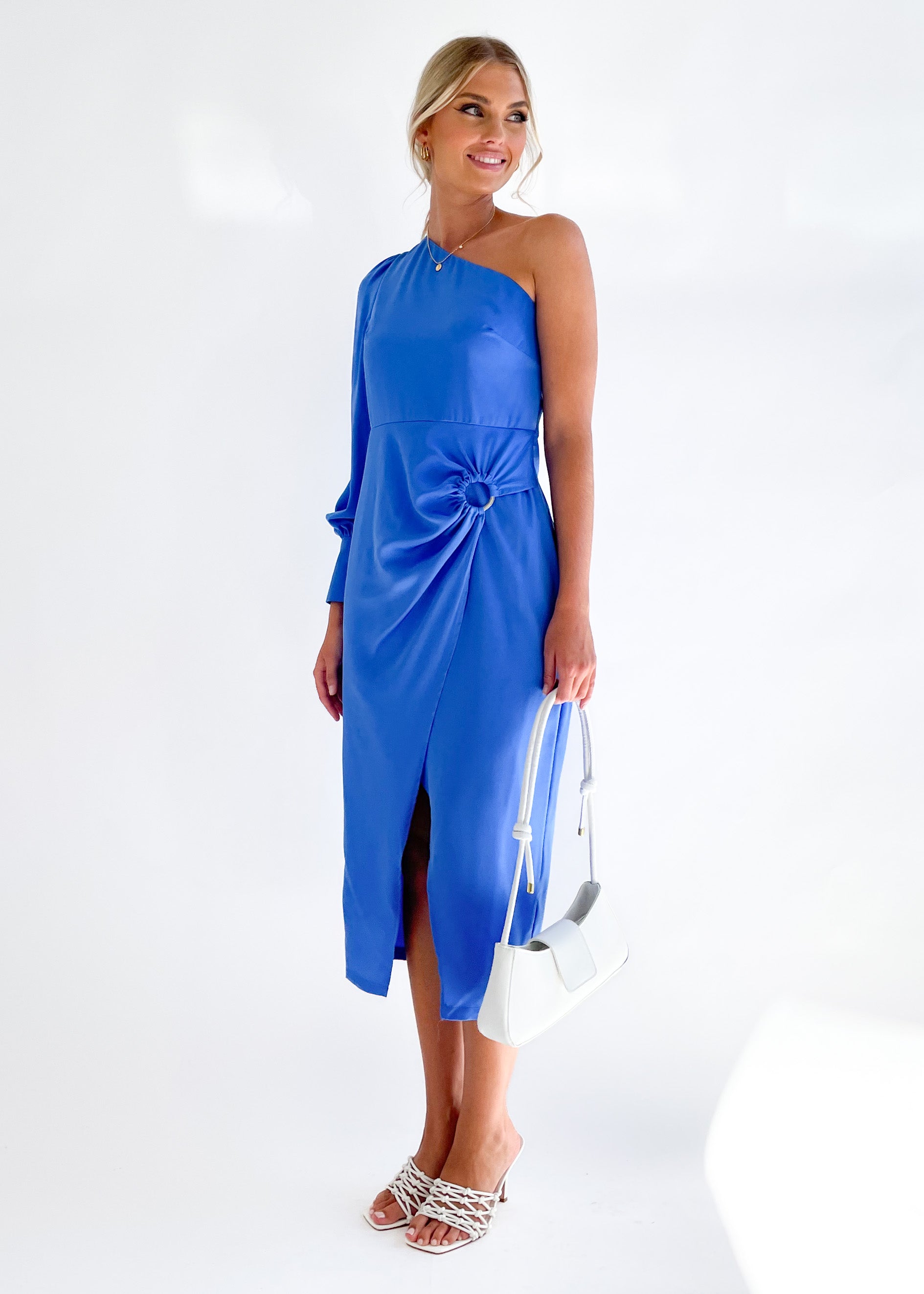 Kieria One Shoulder Midi Dress - Cobalt