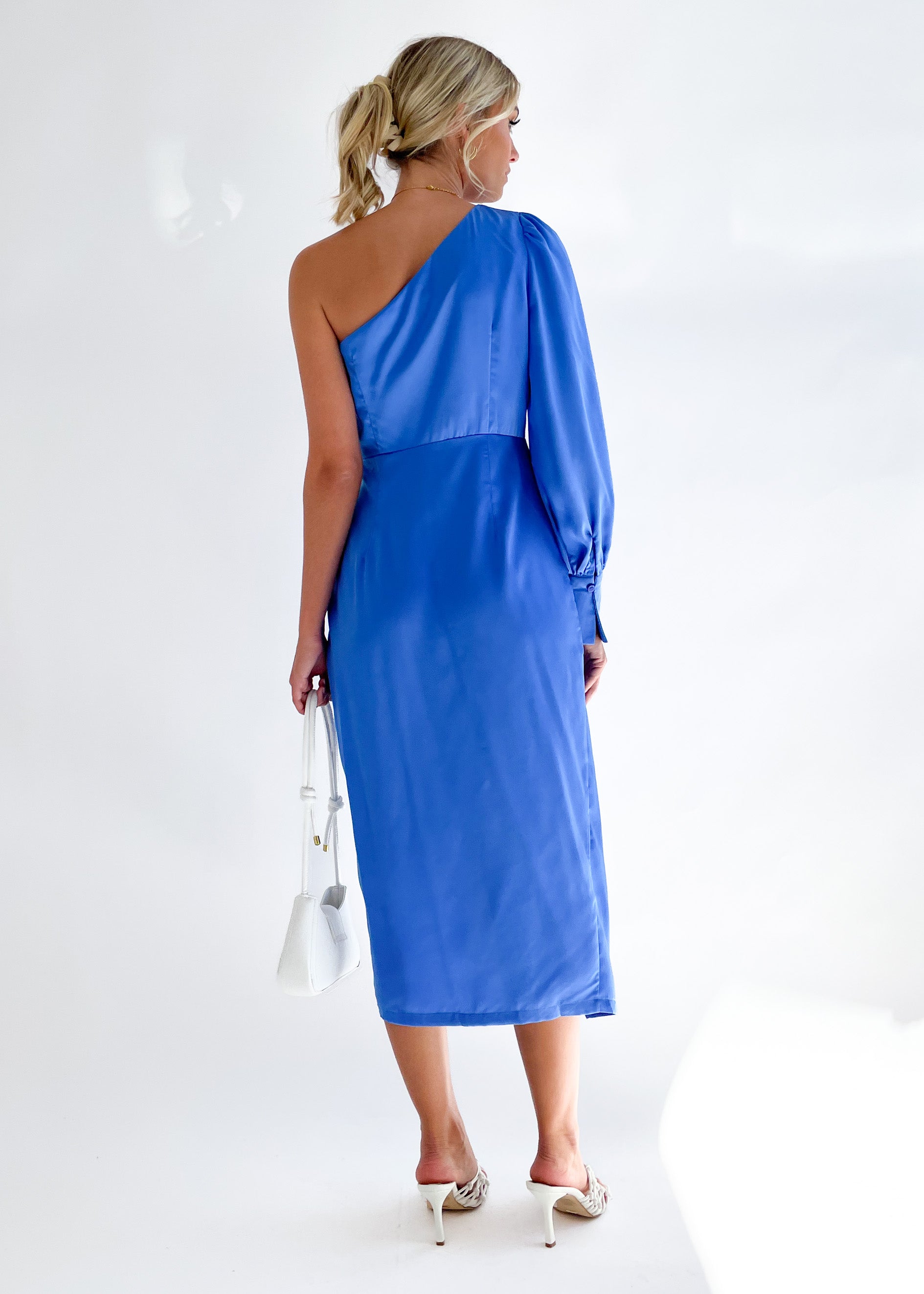 Kieria One Shoulder Midi Dress - Cobalt