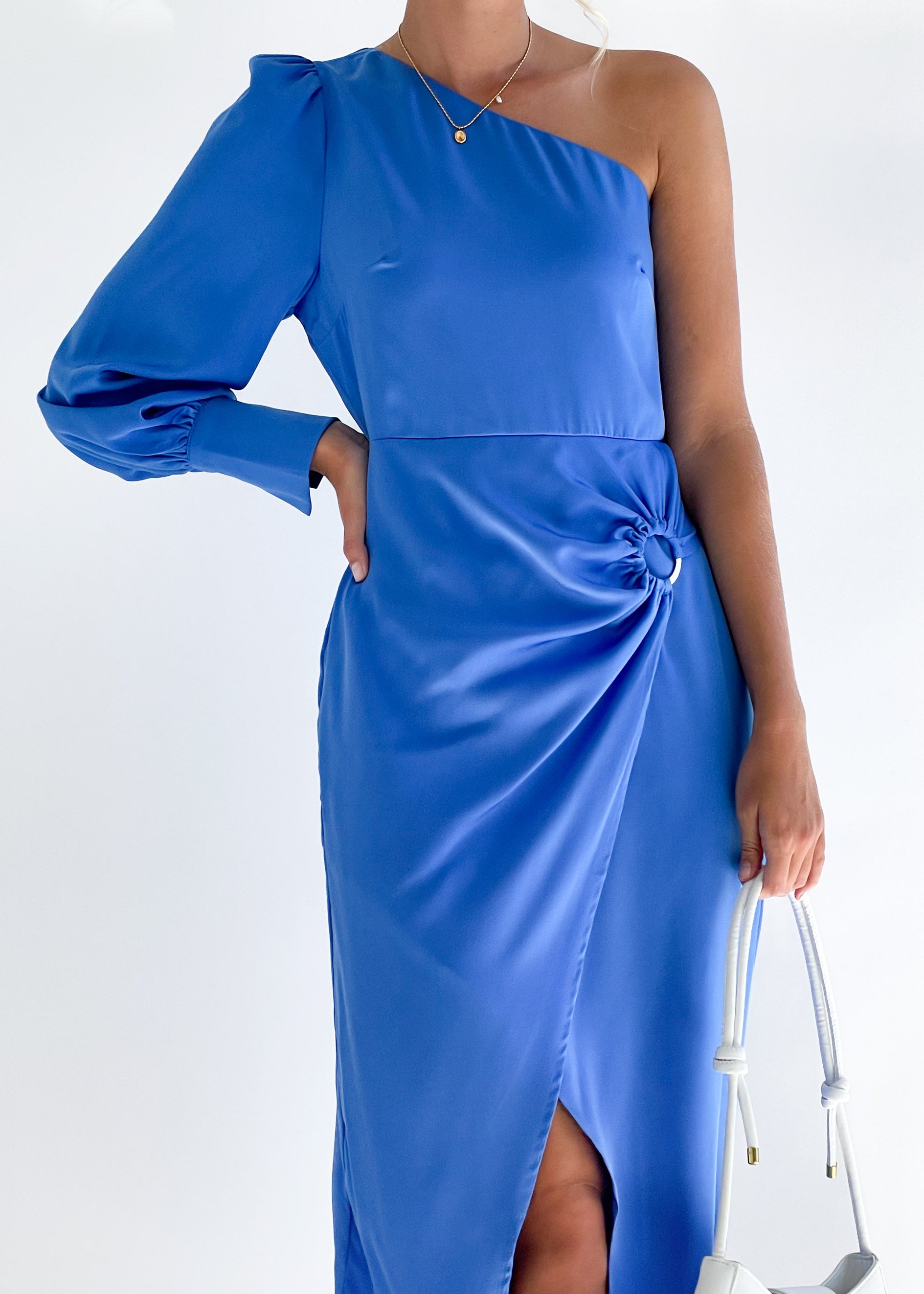 Kieria One Shoulder Midi Dress - Cobalt