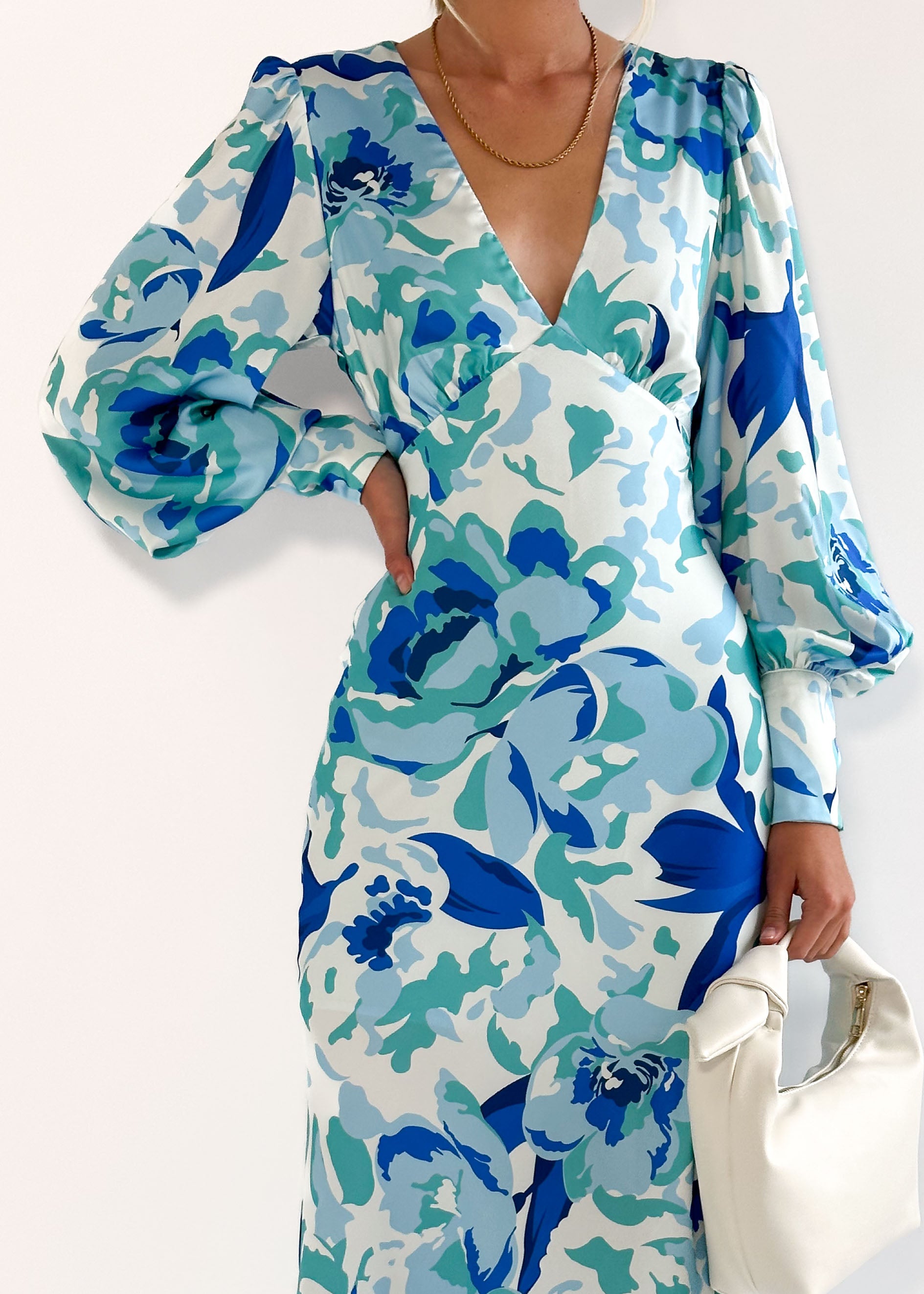 Letita Midi Dress - Aqua Floral