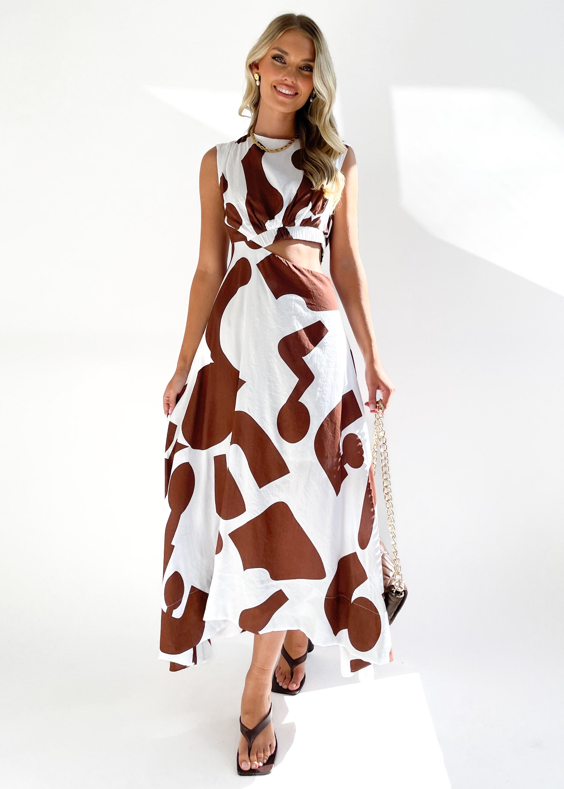 Edden Midi Dress - Choc Abstract