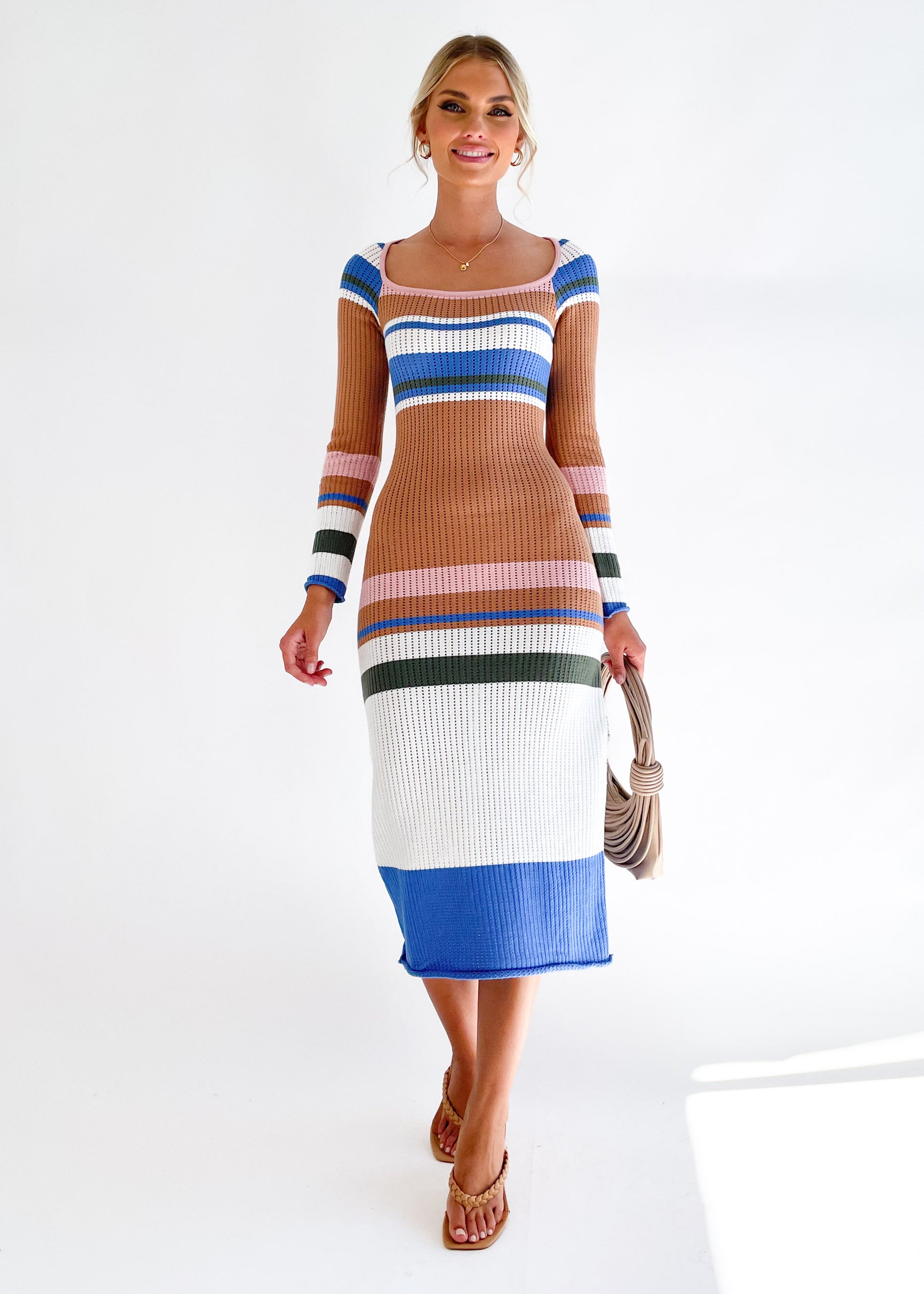 Kyasia Knit Midi Dress - Tan Stripe