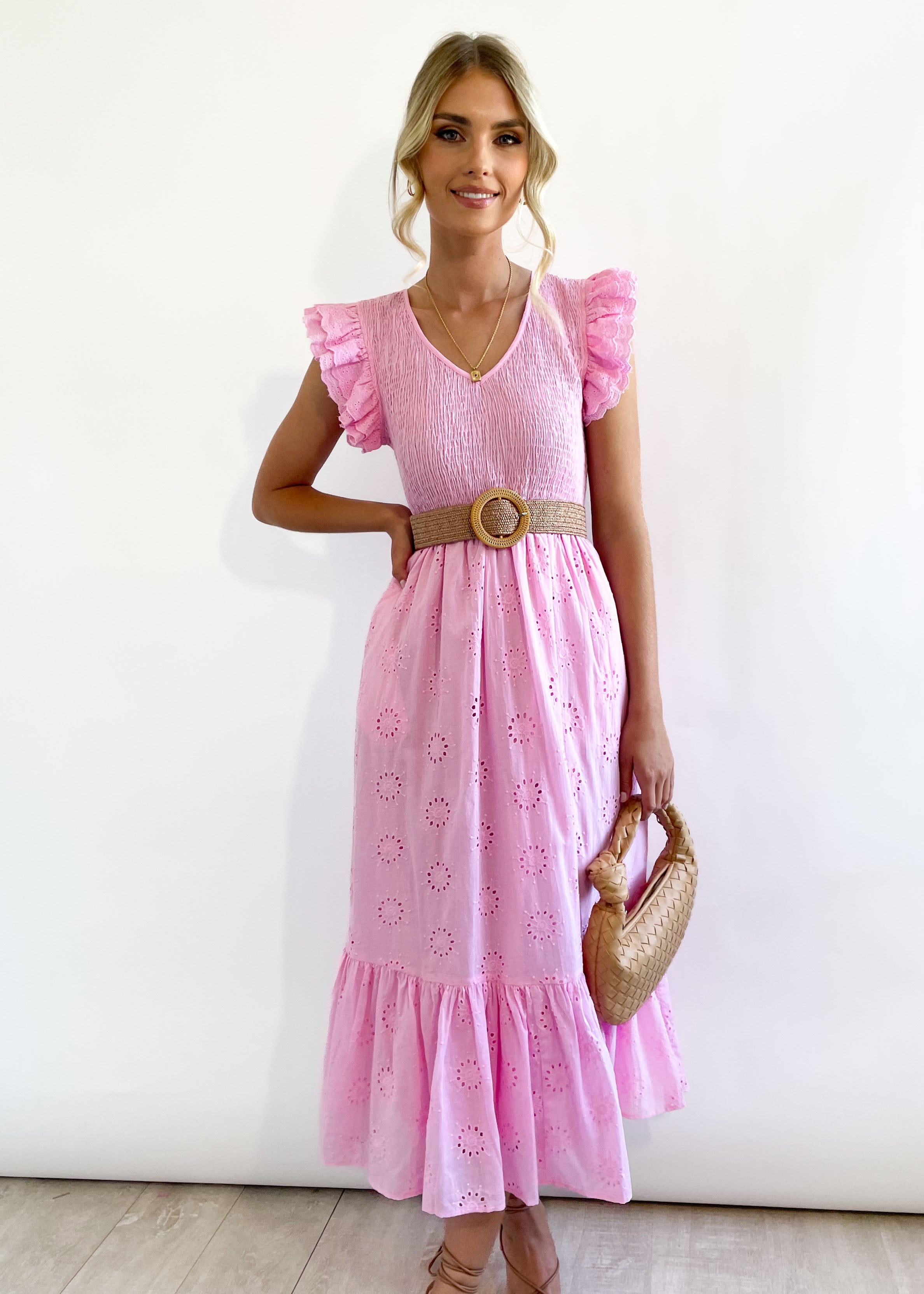 Keisa Midi Dress - Pink Anglaise