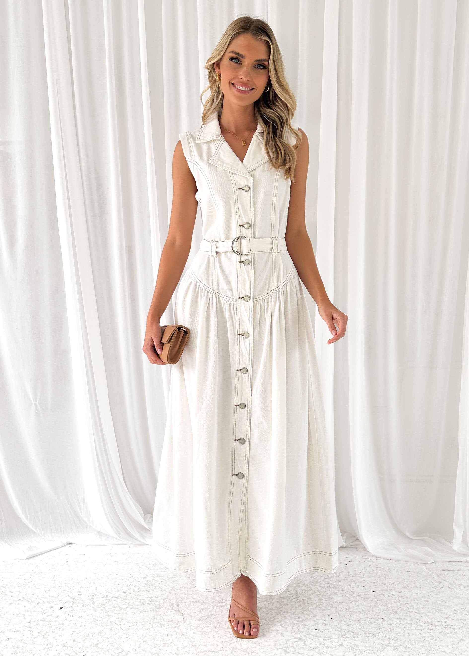 Leilain Denim Midi Dress - Off White