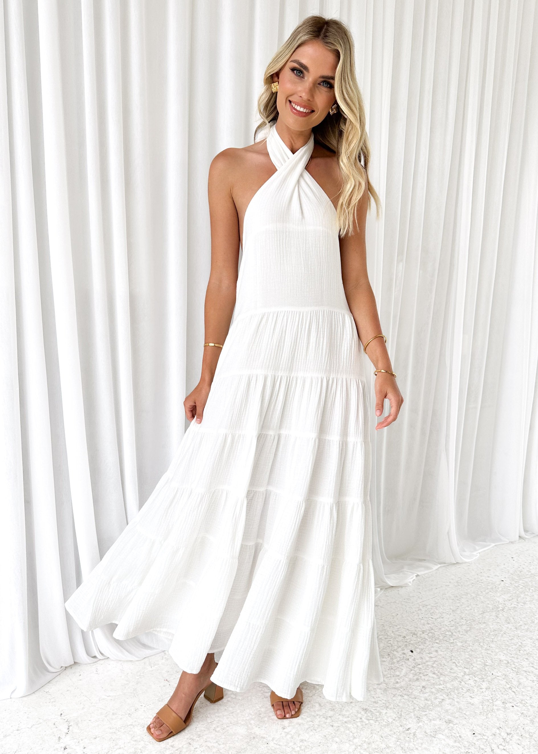 Sierry Halter Maxi Dress - Off White