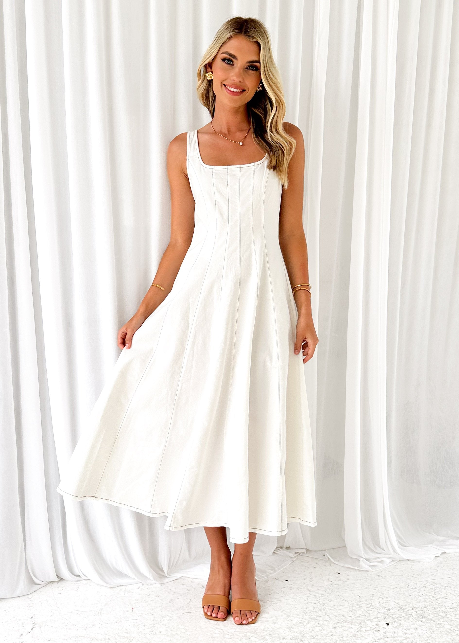 Zayla Denim Midi Dress - Off White