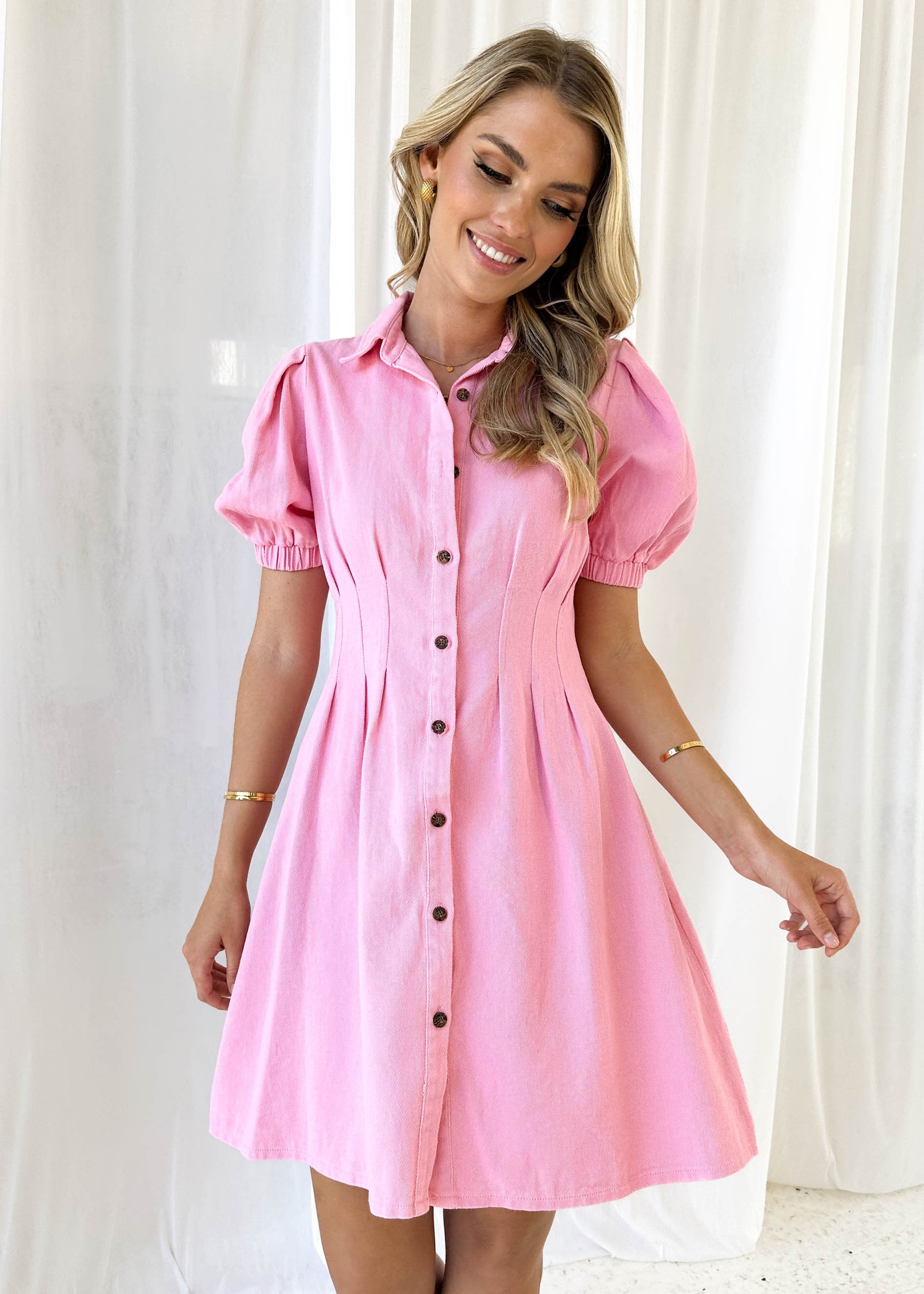 Shauna Denim Dress - Pink