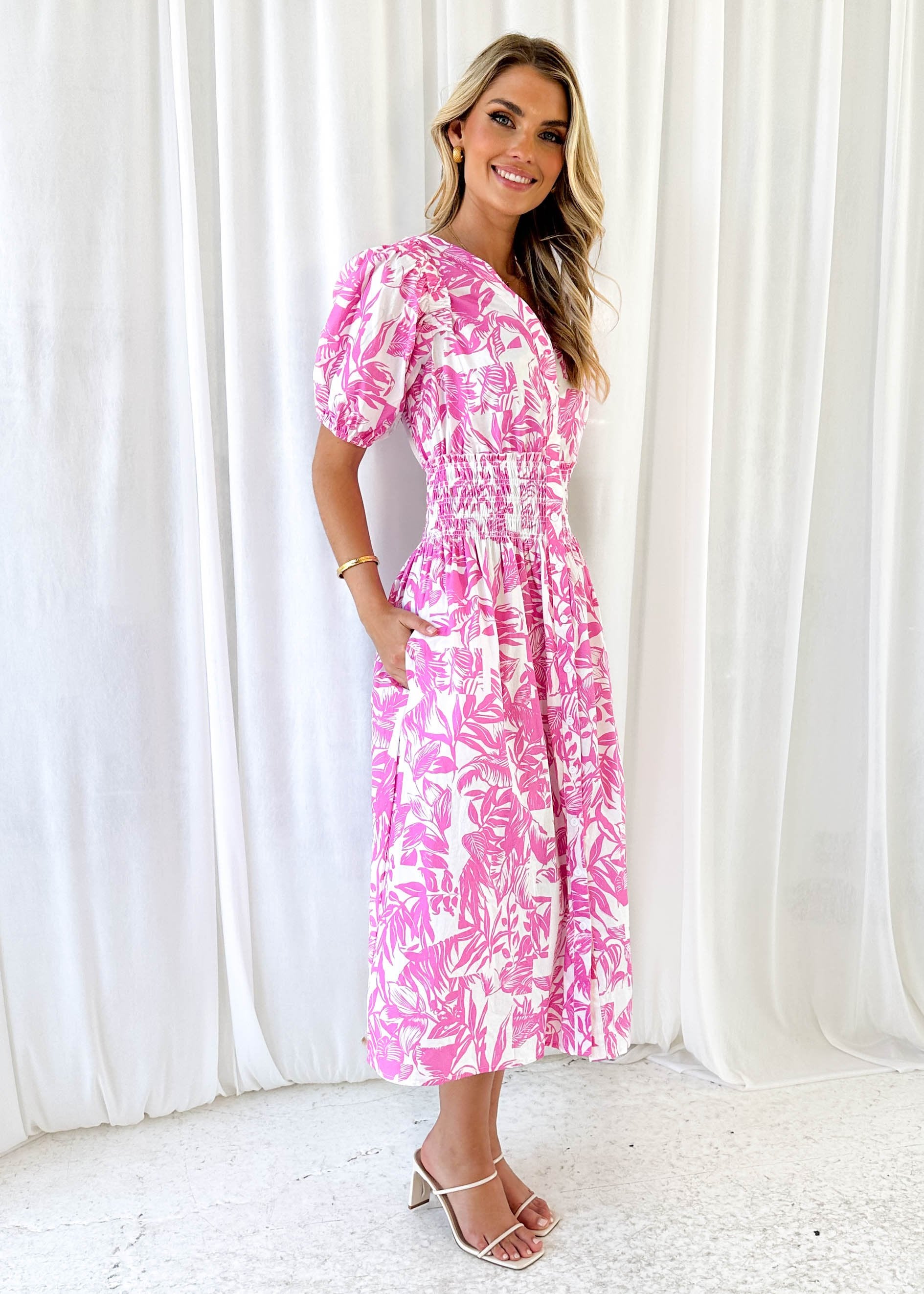 Cotta Midi Dress - Pink Abstract