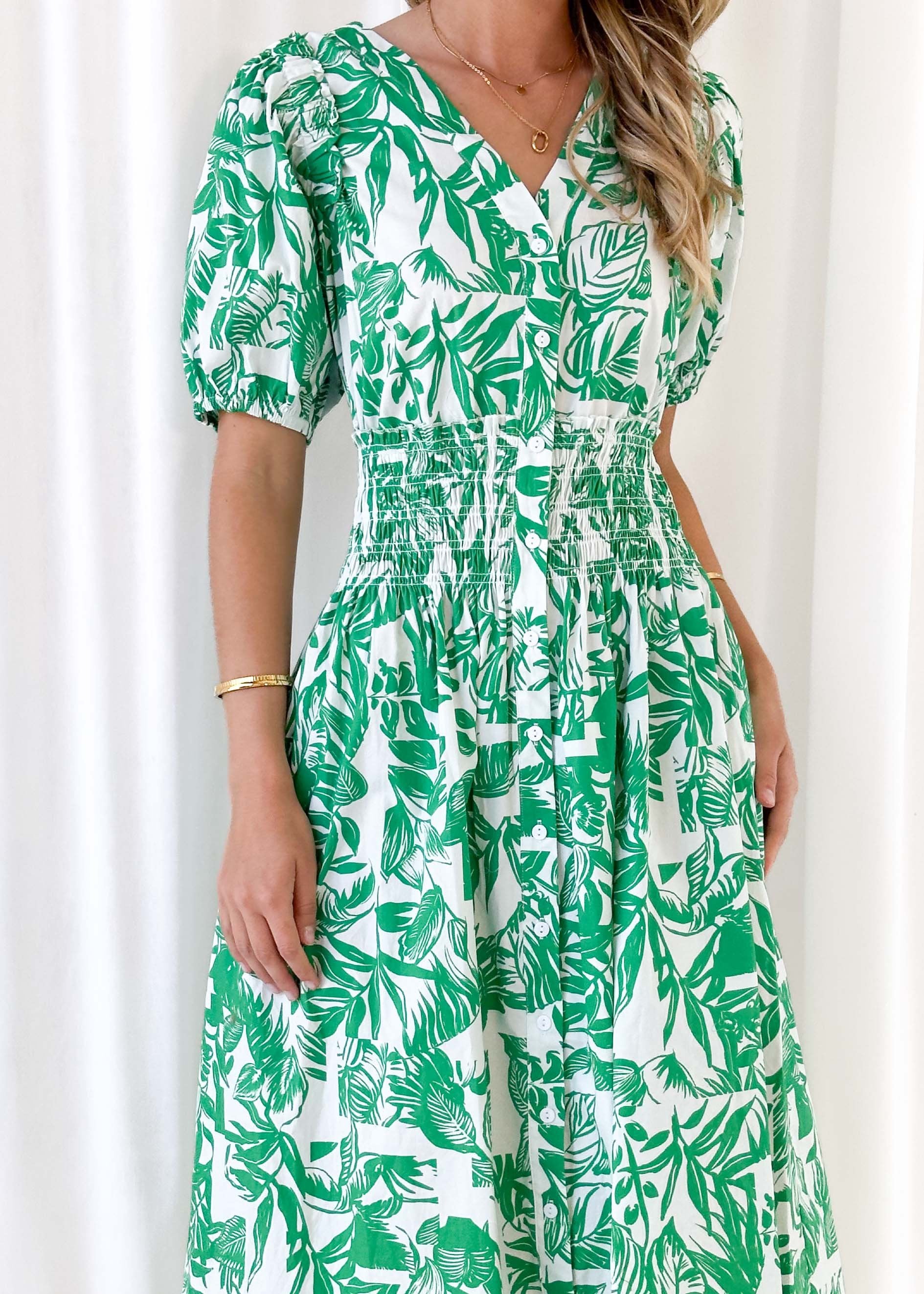 Cotta Midi Dress - Green Abstract