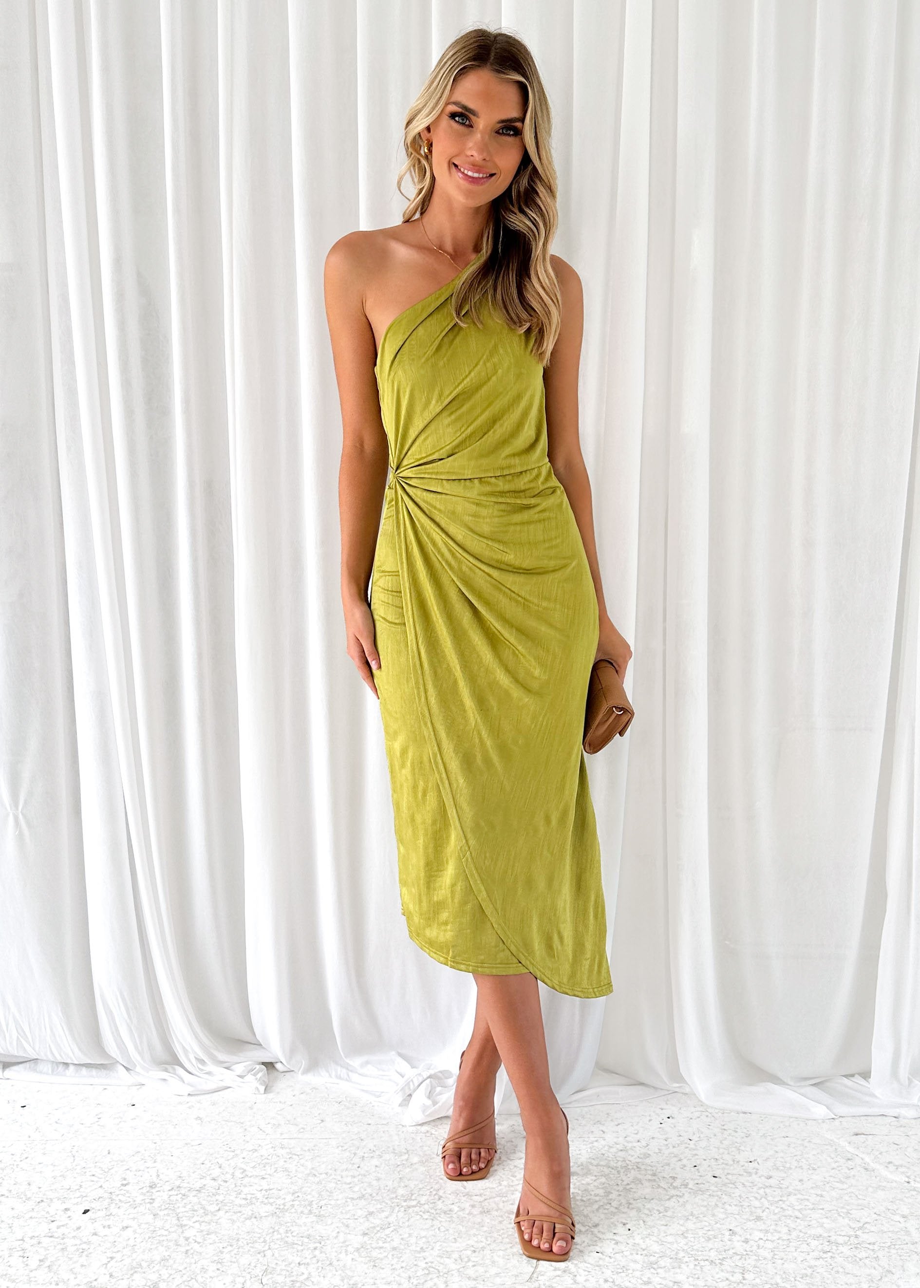 Dacer One Shoulder Midi Dress - Lime