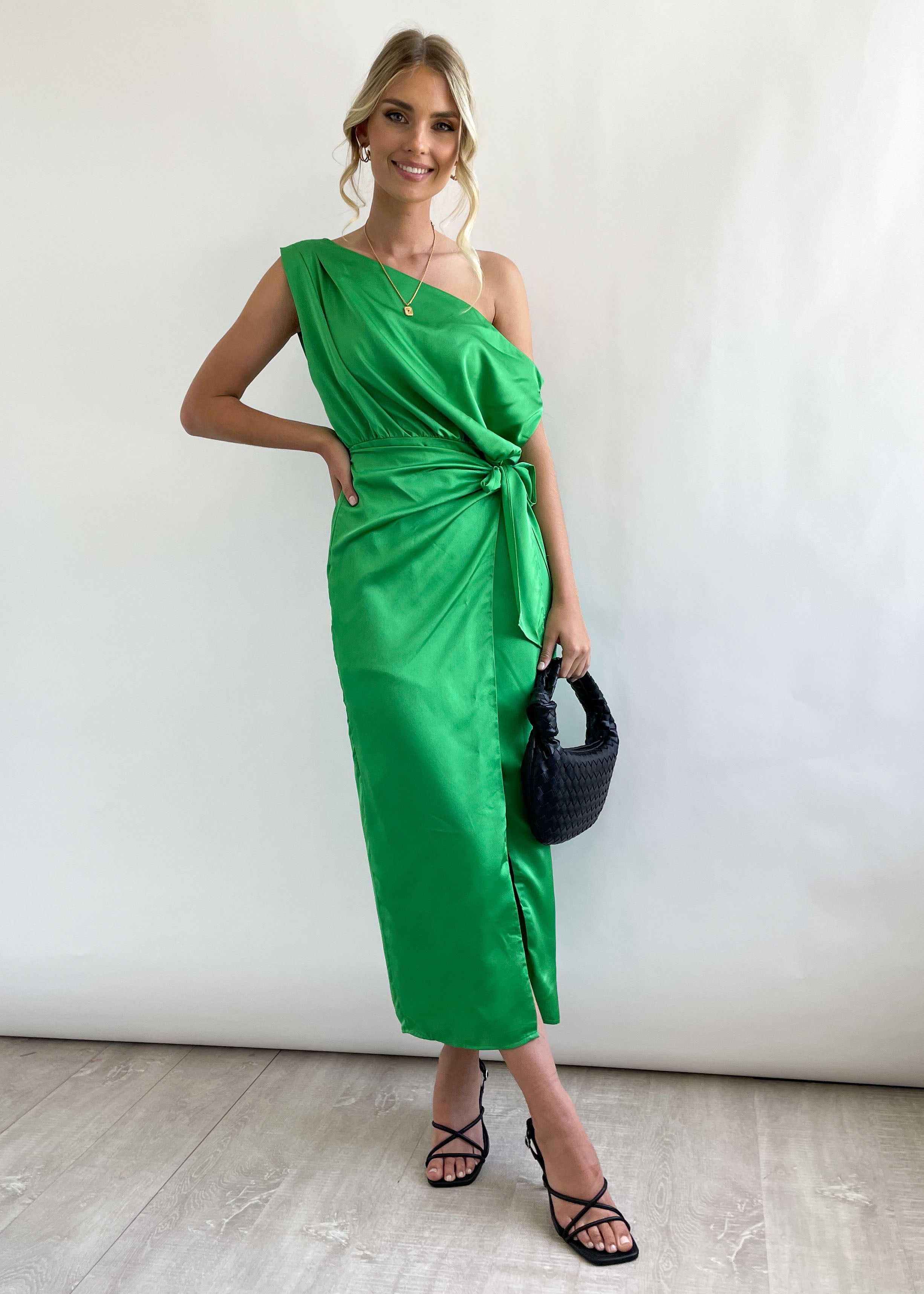 Kalanee One Shoulder Midi Dress - Green
