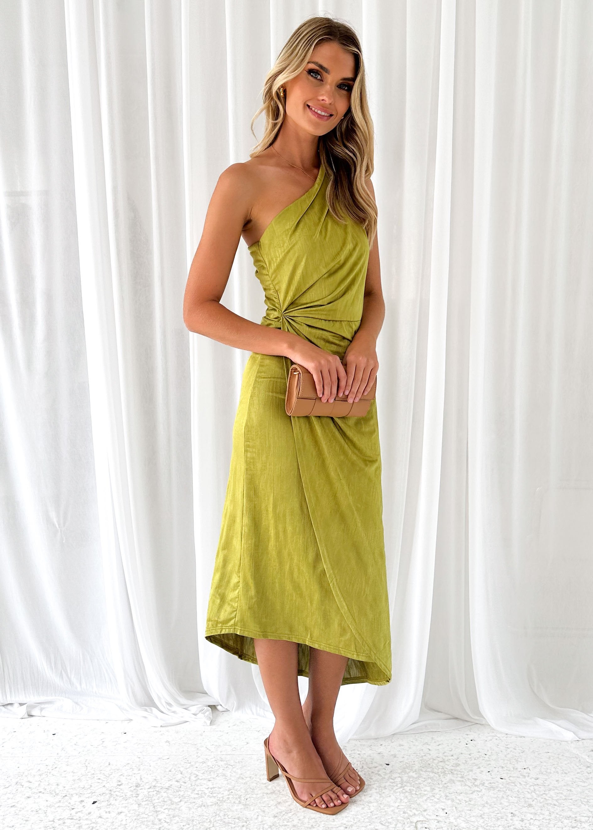 Dacer One Shoulder Midi Dress - Lime