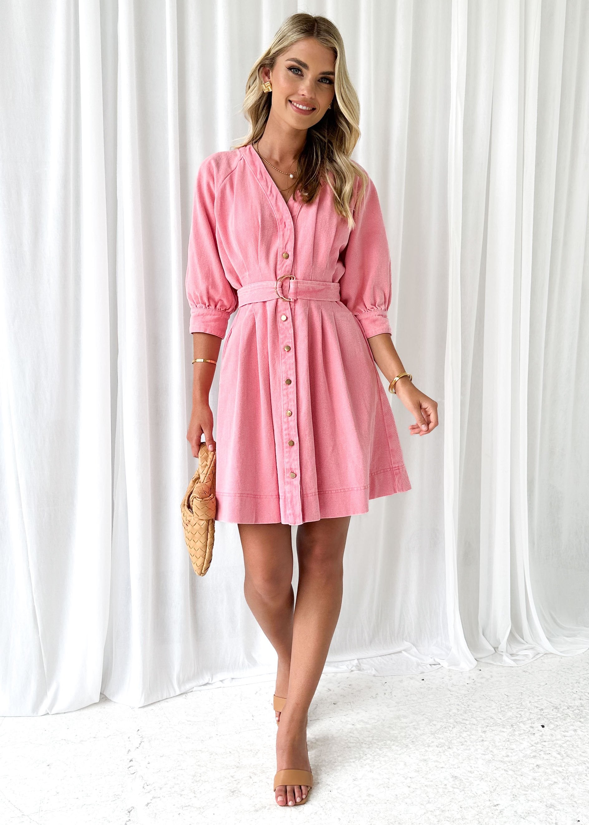 Rian Denim Dress - Pink