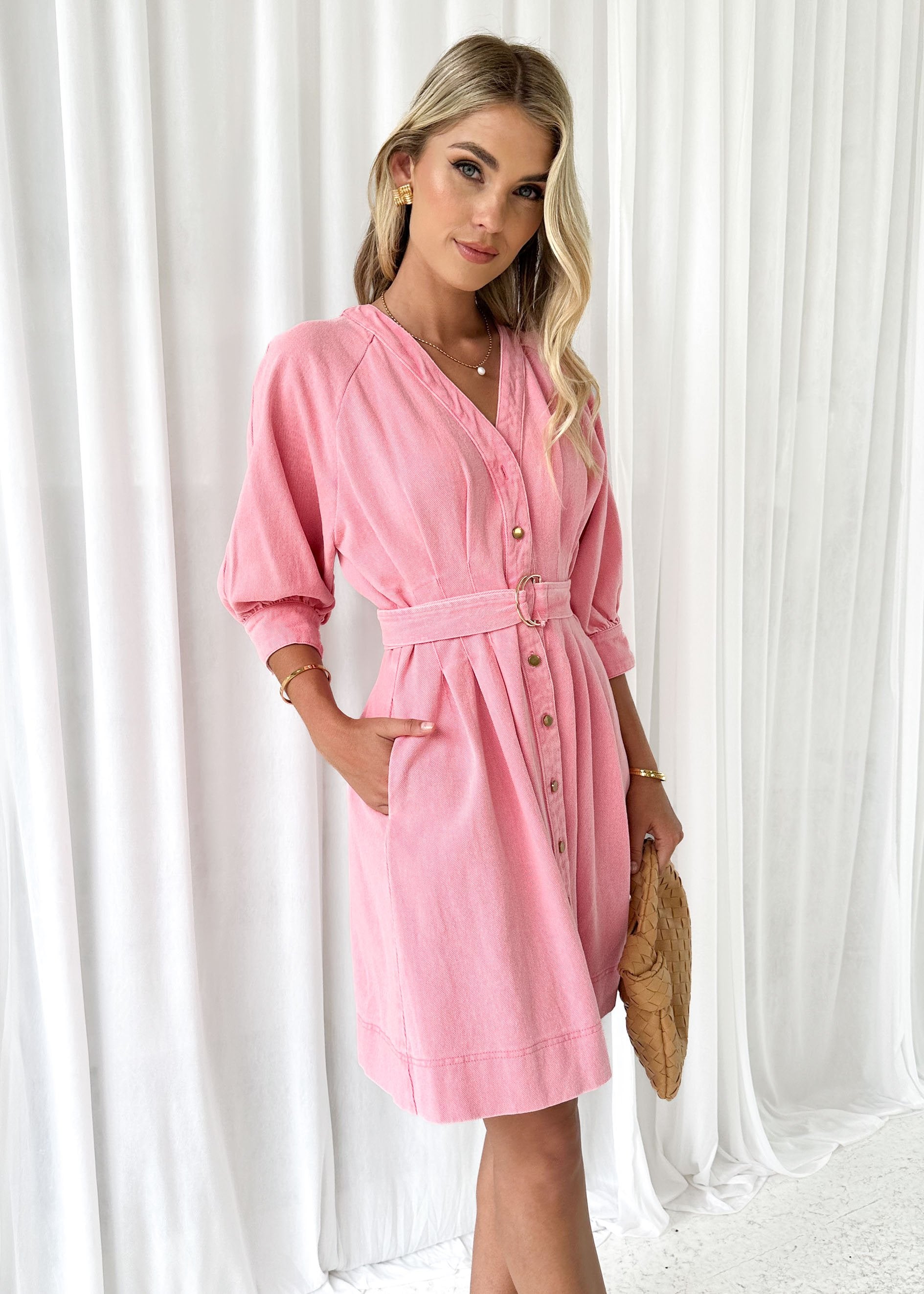 Rian Denim Dress - Pink