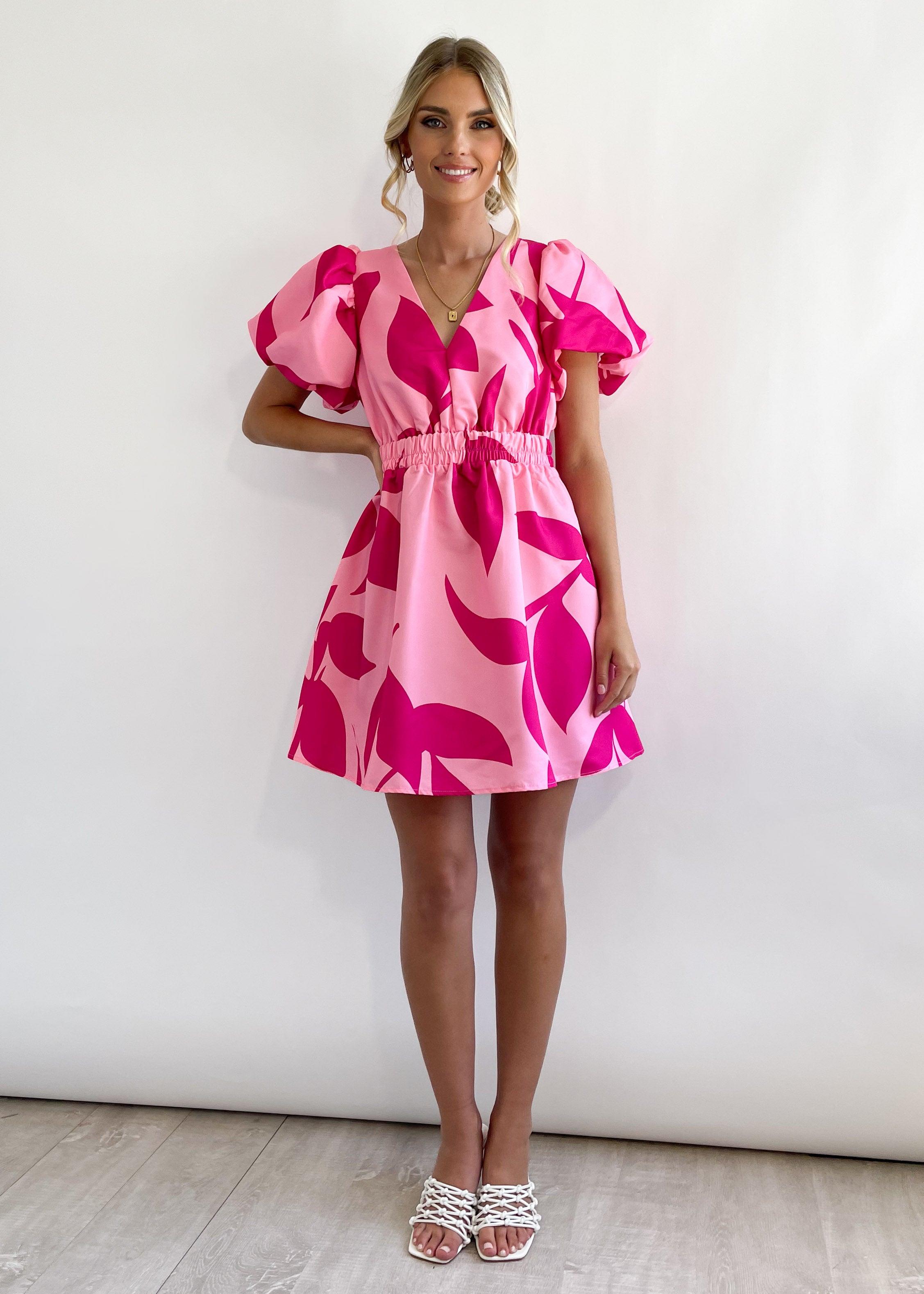 Herington Dress - Pink Leaf