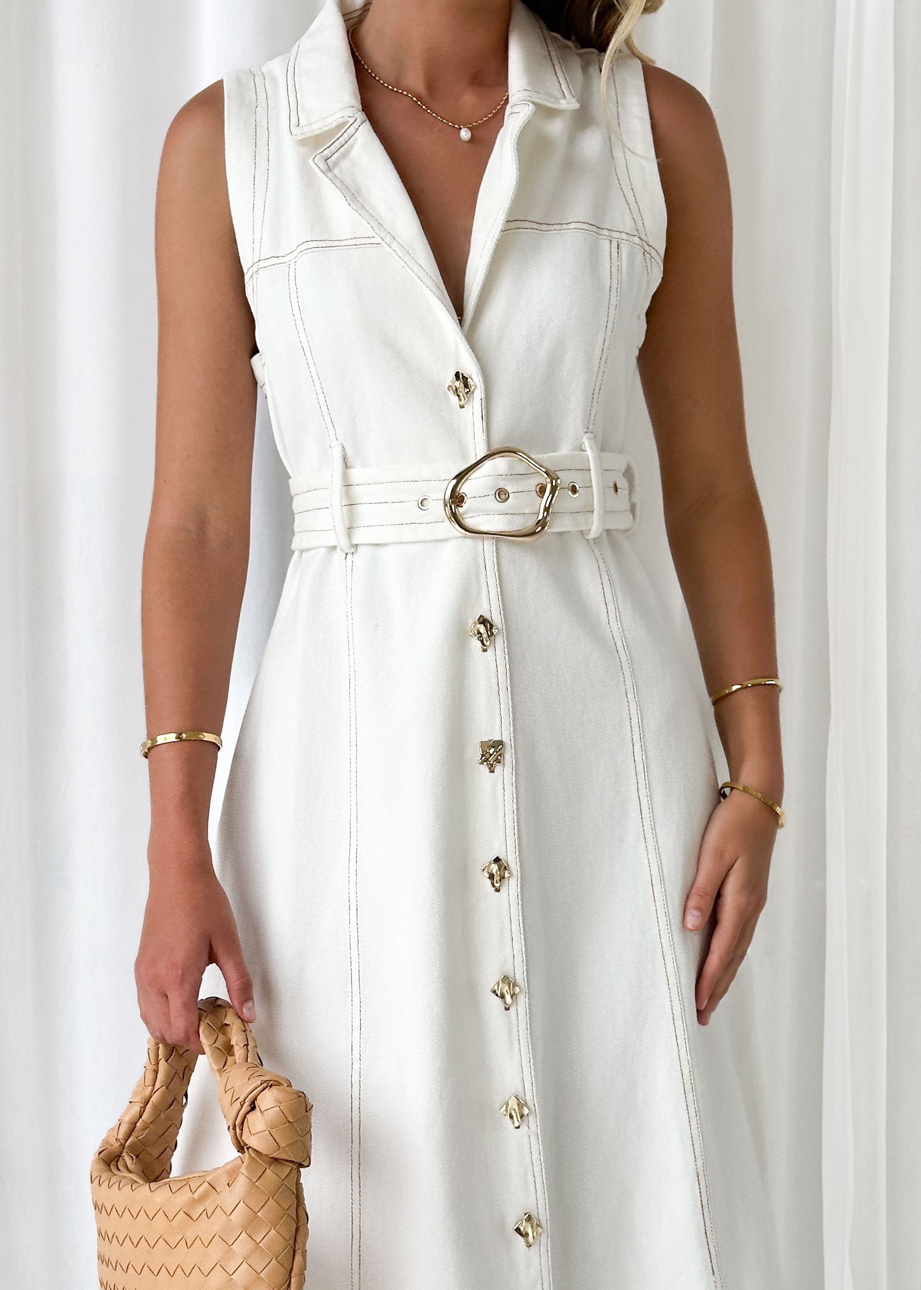 Tremery Denim Midi Dress	 - Off White
