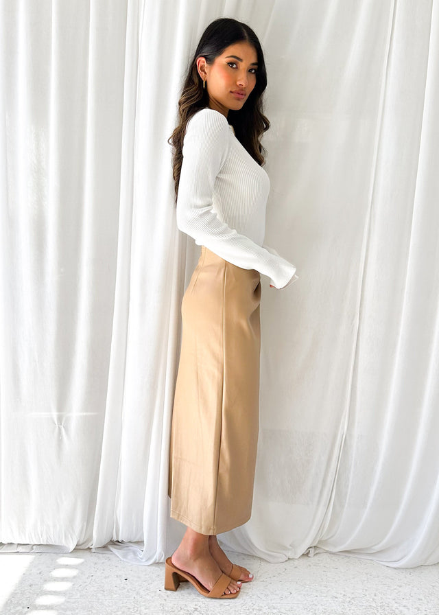 Monet PU Midi Skirt - Camel