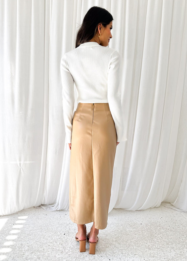 Monet PU Midi Skirt - Camel