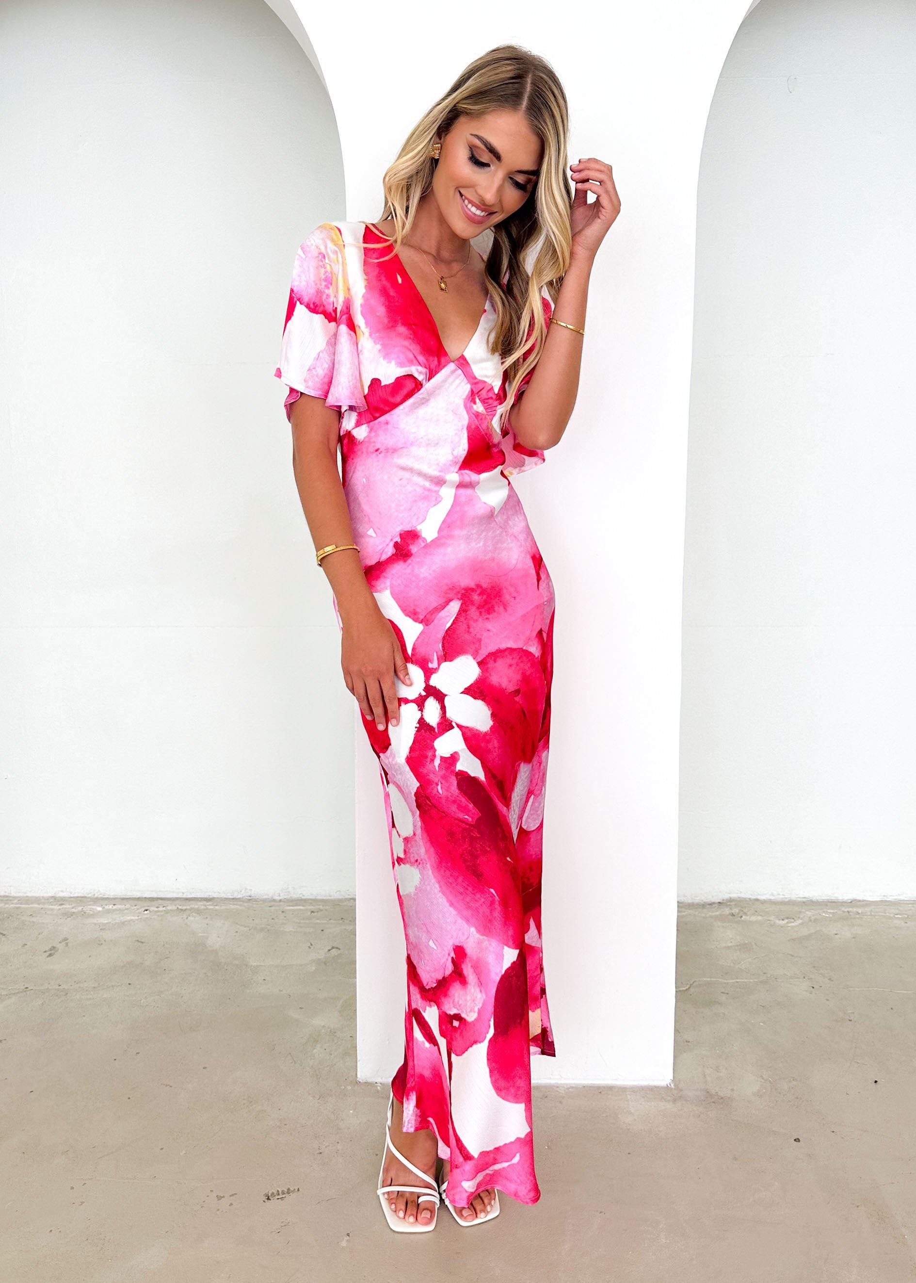 PRE-ORDER: Mintoe Maxi Dress - Magenta Watercolour