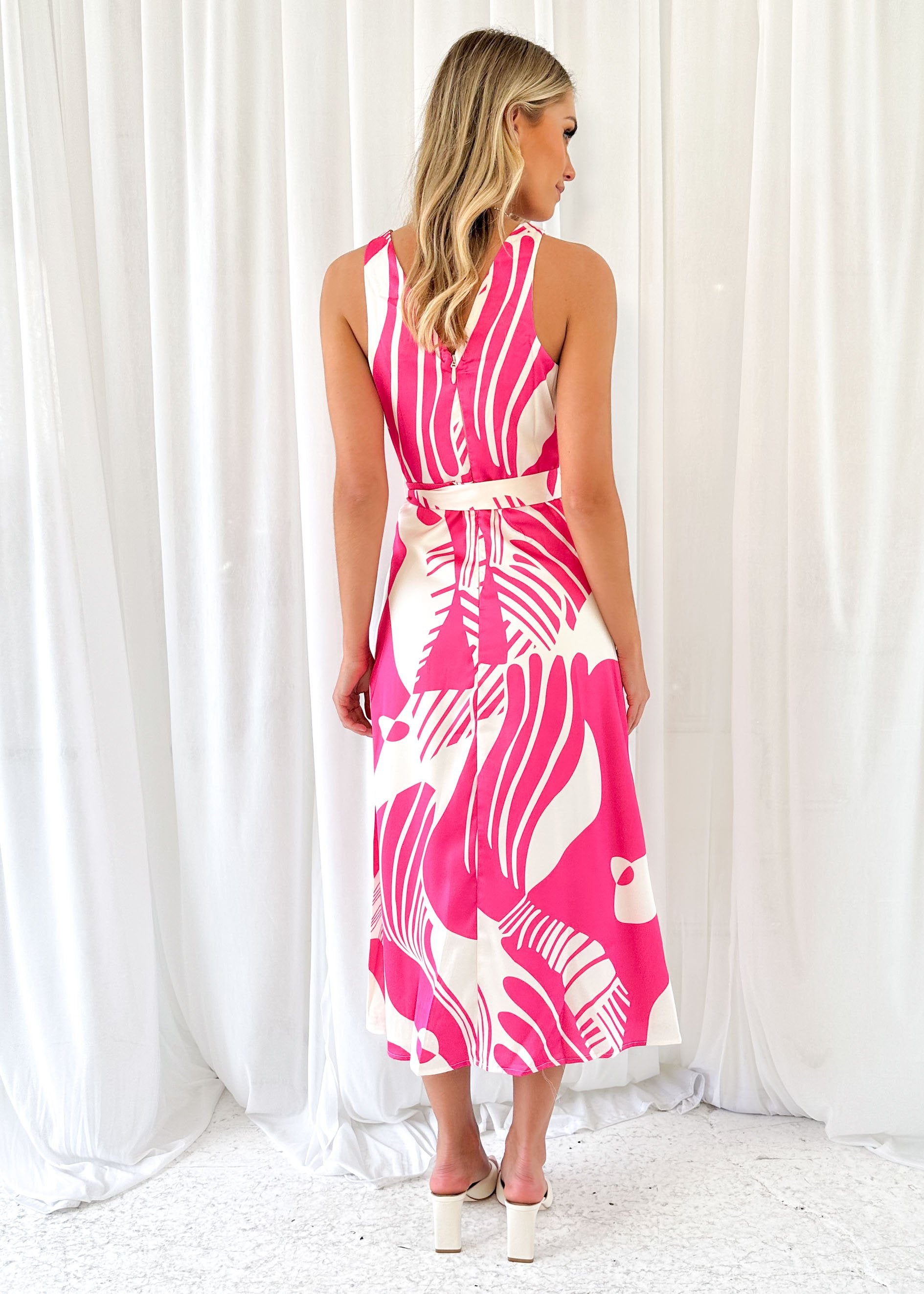 Gabby Midi Dress - Pink Abstract