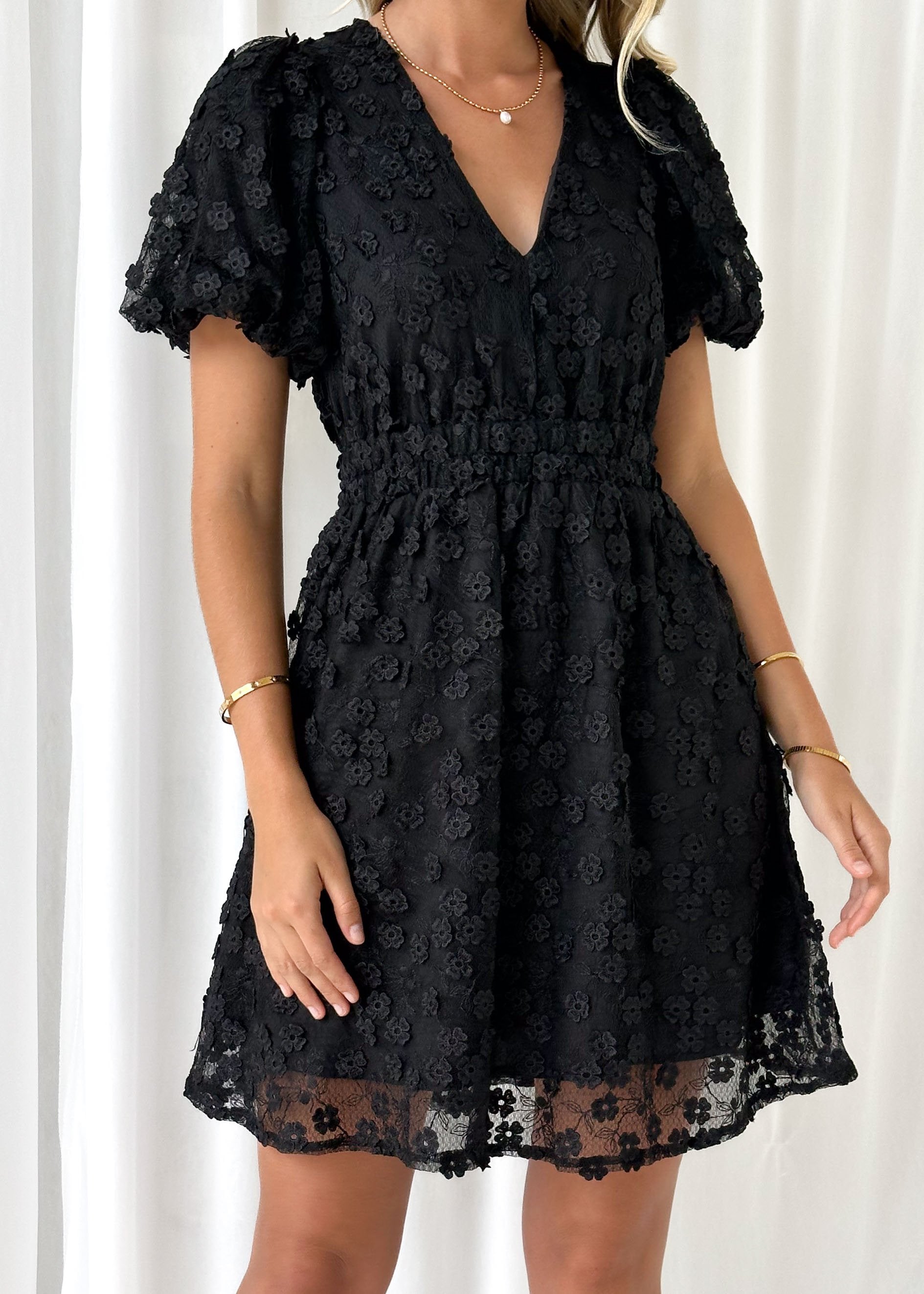 Falta Embroidered Dress - Black