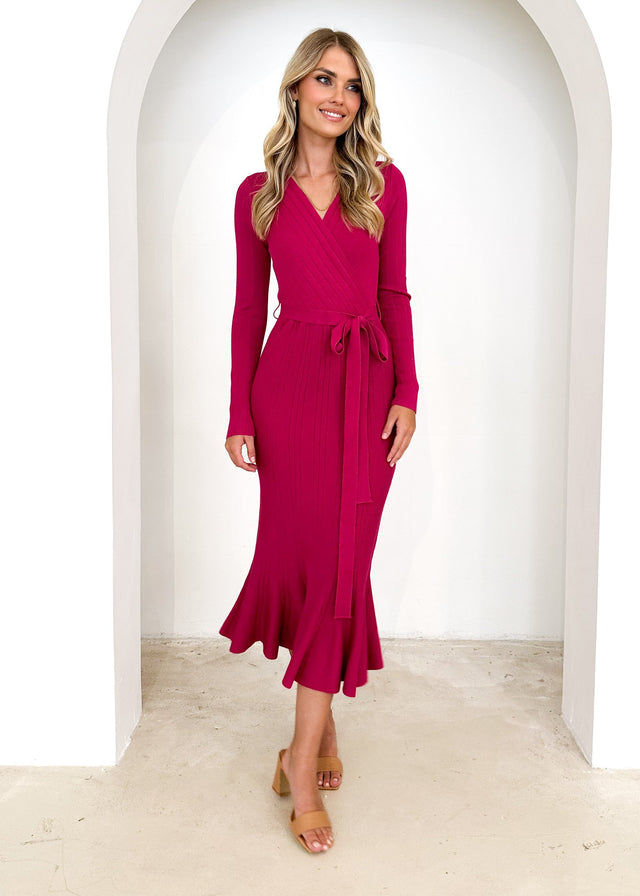 Torio Knit Midi Dress - Magenta