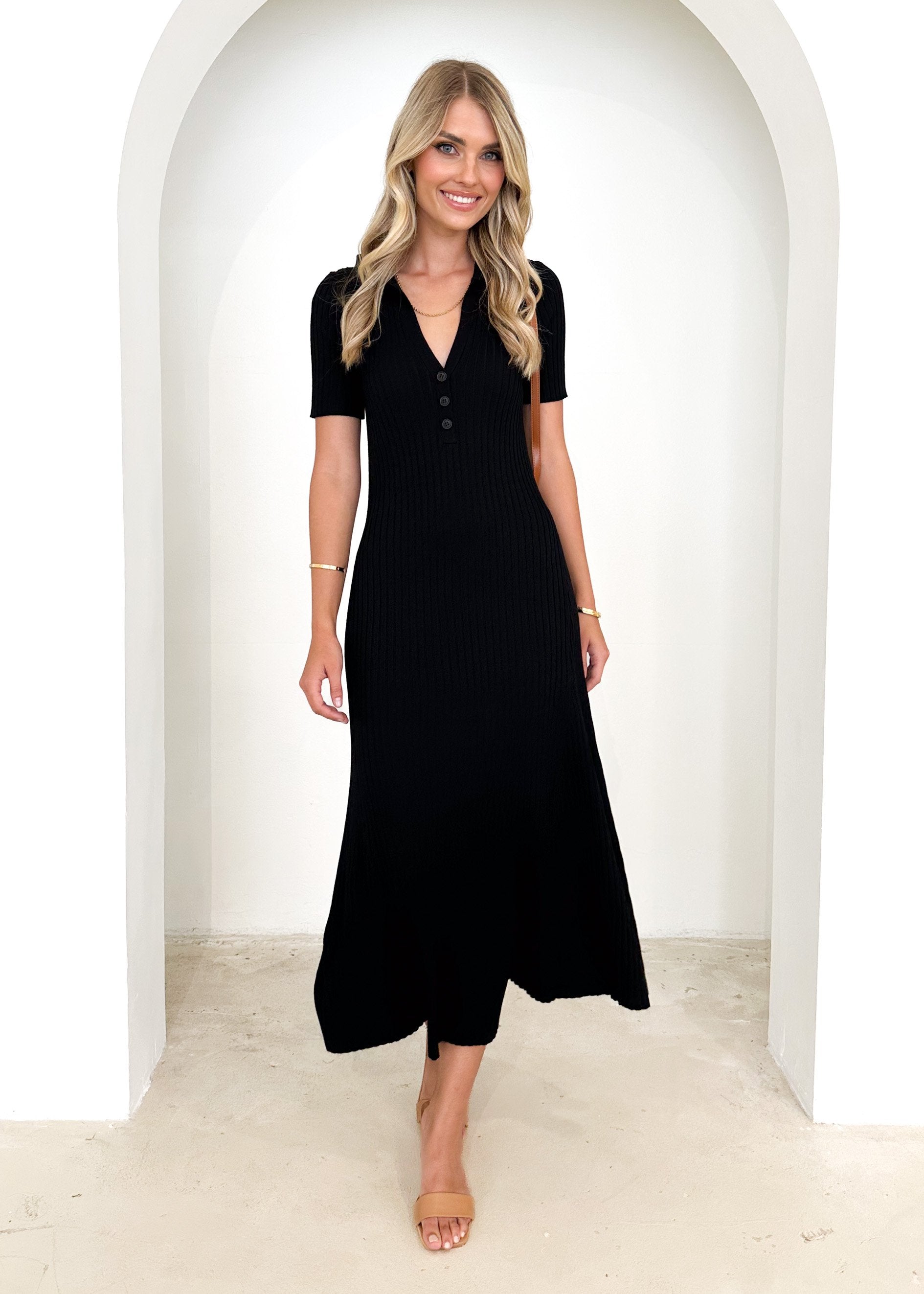 Dallis Knit Midi Dress - Black