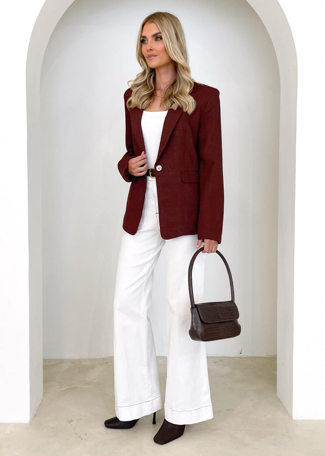 Adalee Linen Blazer - Chocolate