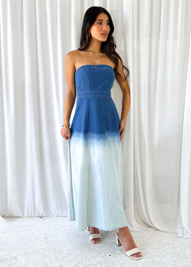 Emina Strapless Denim Maxi Dress - Washed Blue