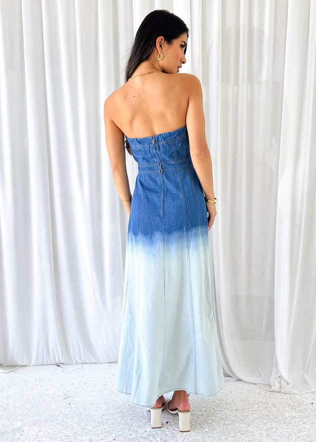 Emina Strapless Denim Maxi Dress - Washed Blue