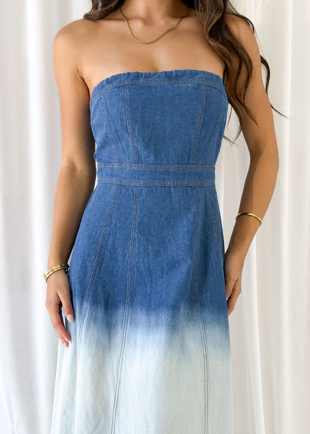 Emina Strapless Denim Maxi Dress - Washed Blue