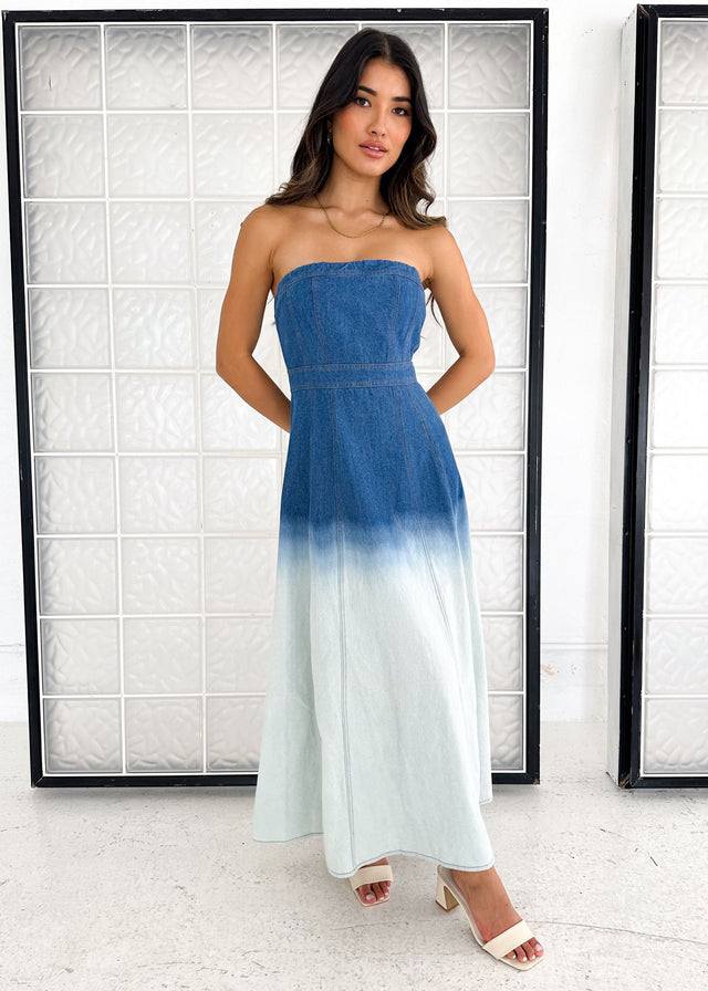 Emina Strapless Denim Maxi Dress - Washed Blue