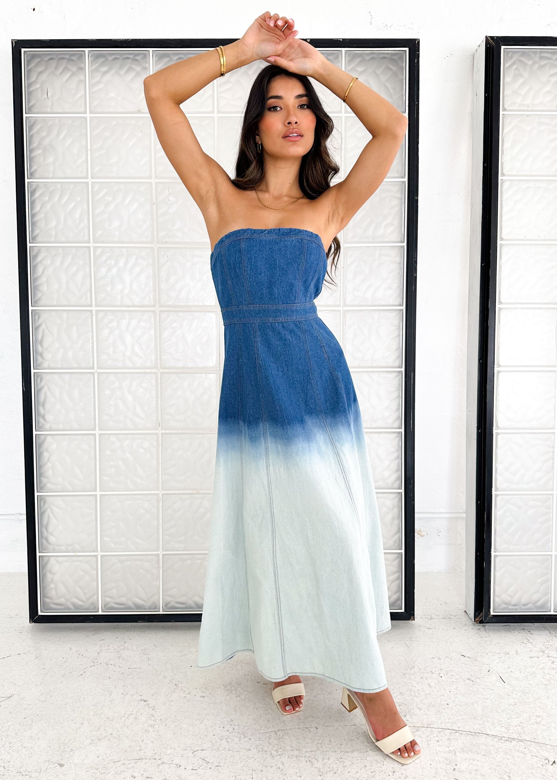 Emina Strapless Denim Maxi Dress - Washed Blue