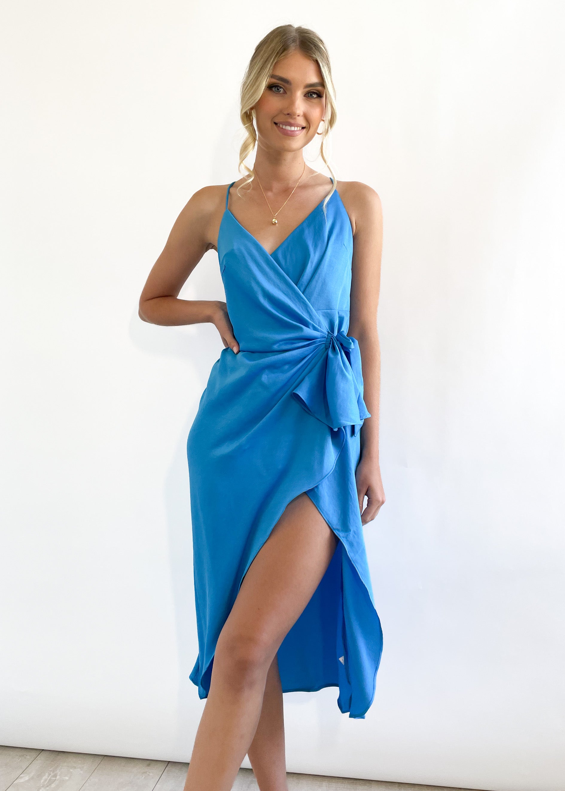 Nicha Wrap Midi Dress - Blue