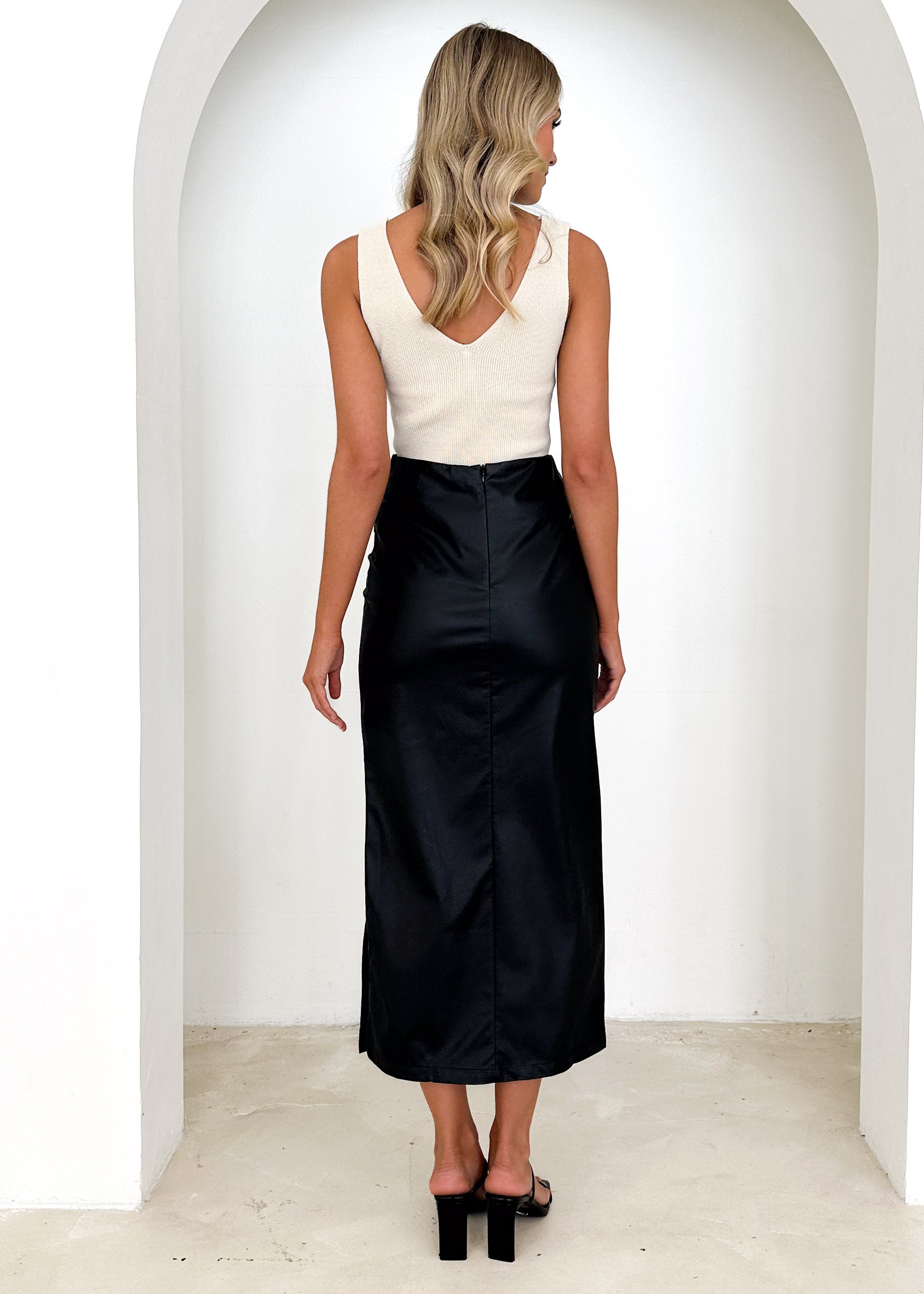 Shaylanie PU Midi Skirt - Black
