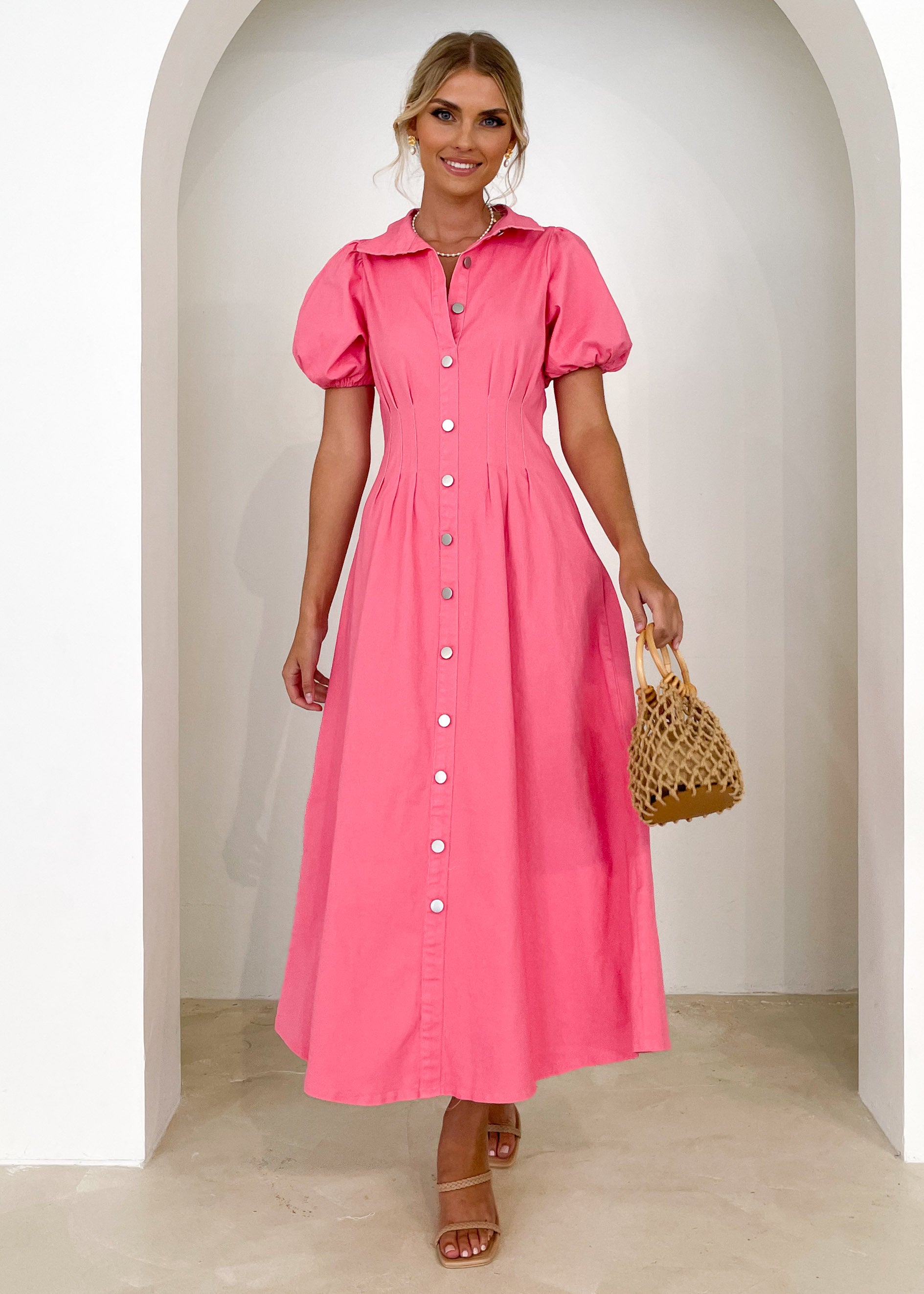 Acer Denim Midi Dress - Pink