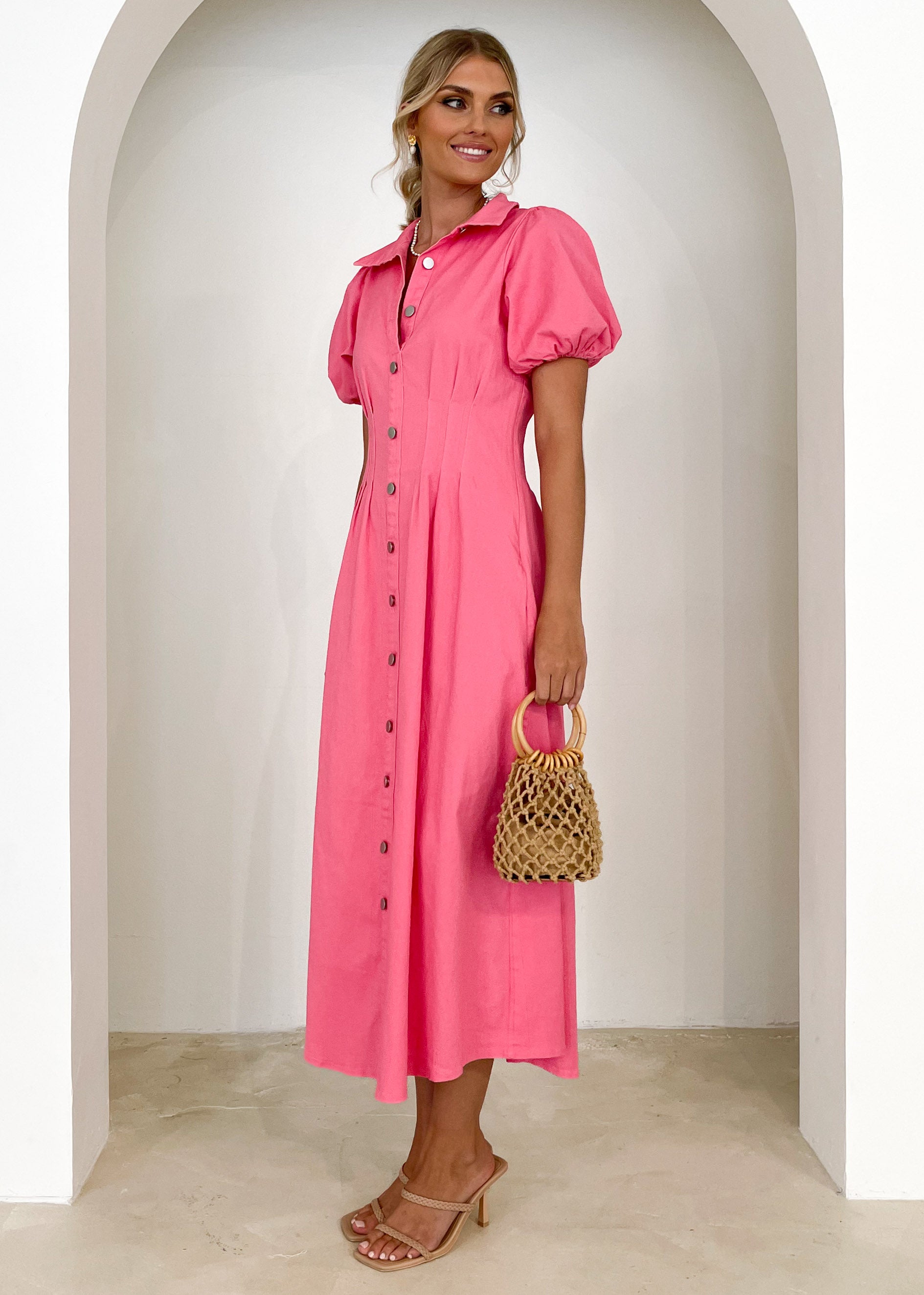 Acer Denim Midi Dress - Pink