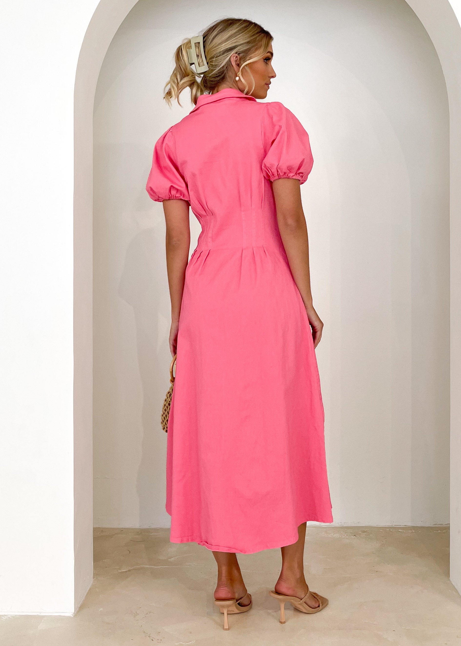 Acer Denim Midi Dress - Pink