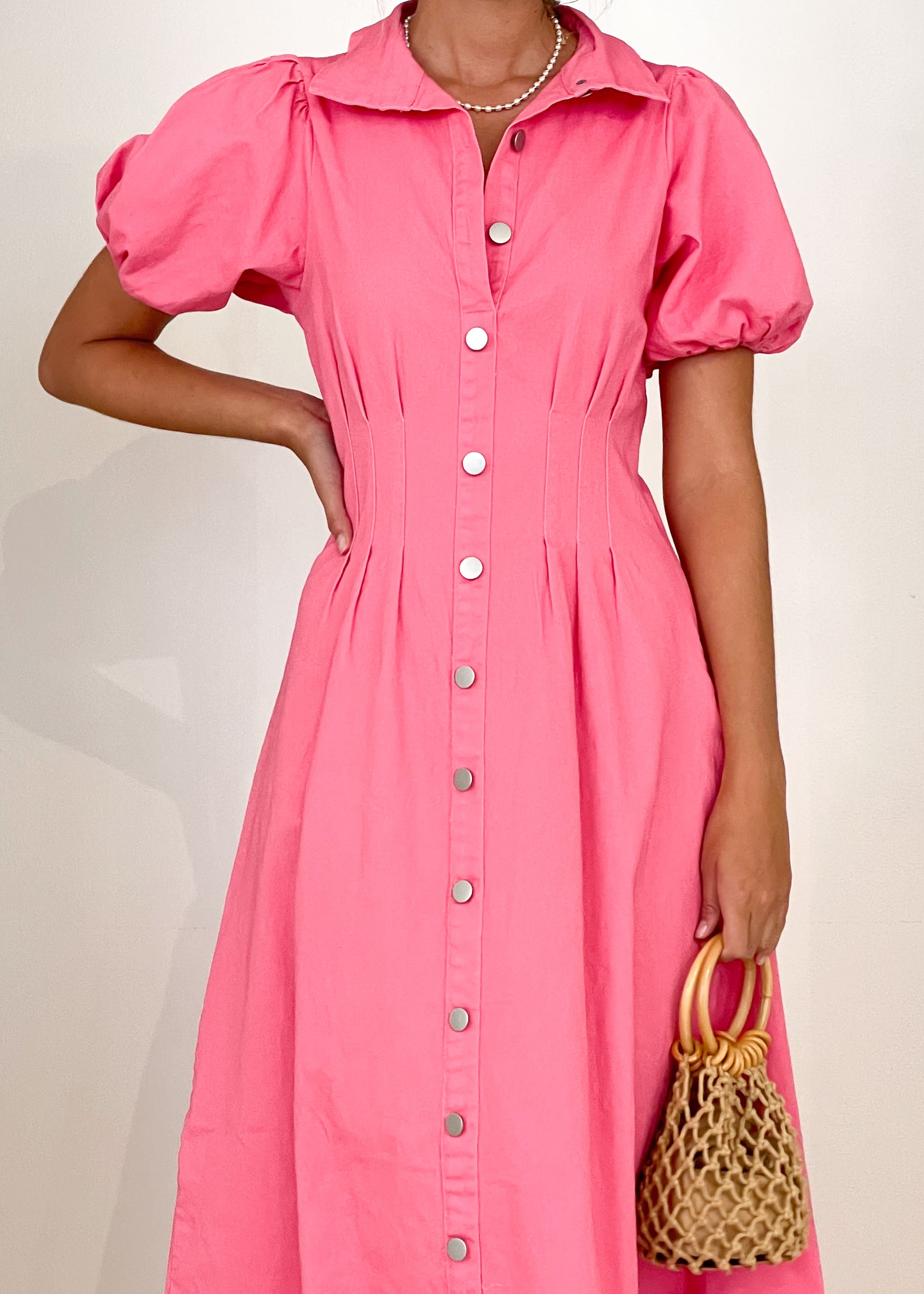 Acer Denim Midi Dress - Pink