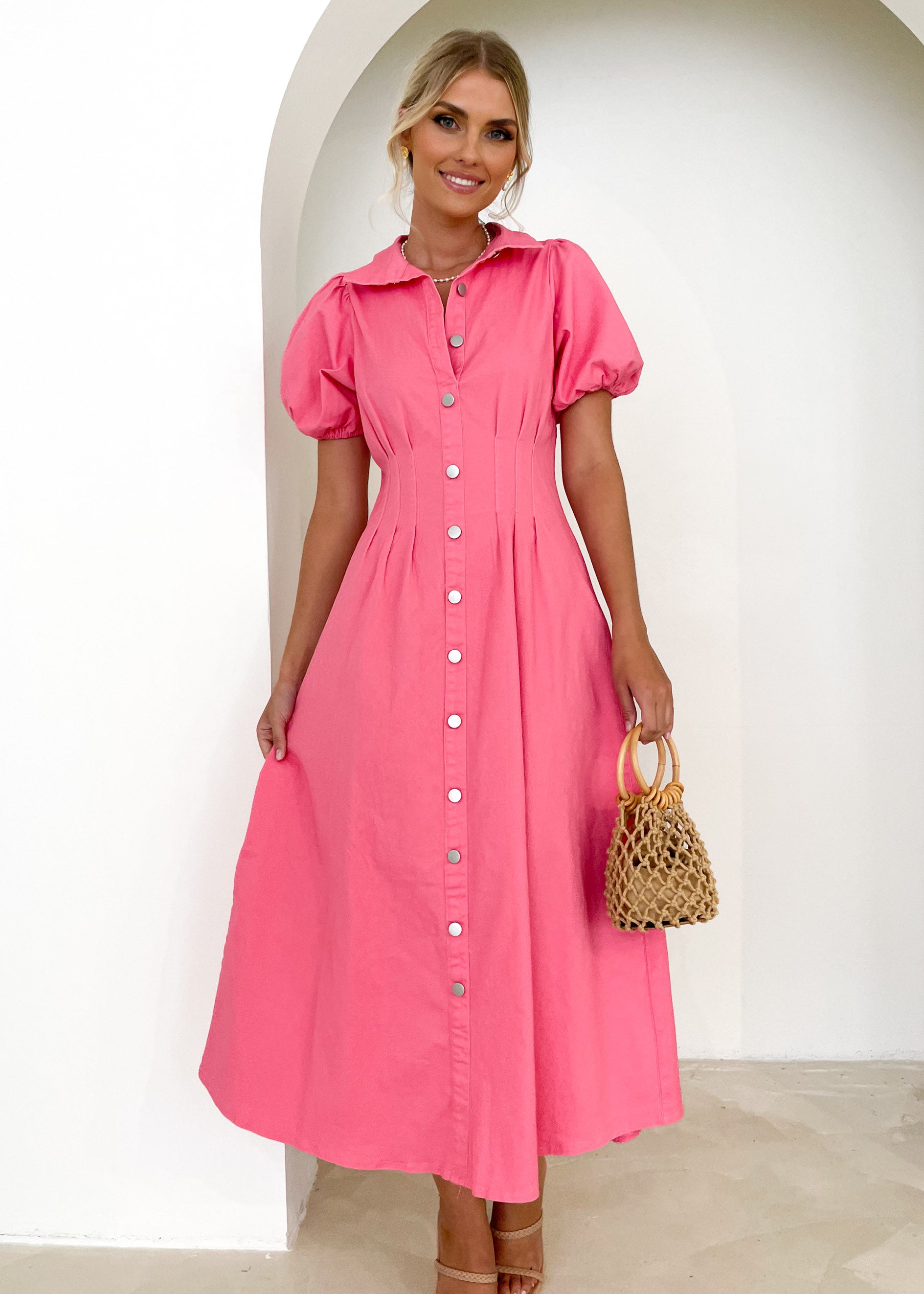 Acer Denim Midi Dress - Pink