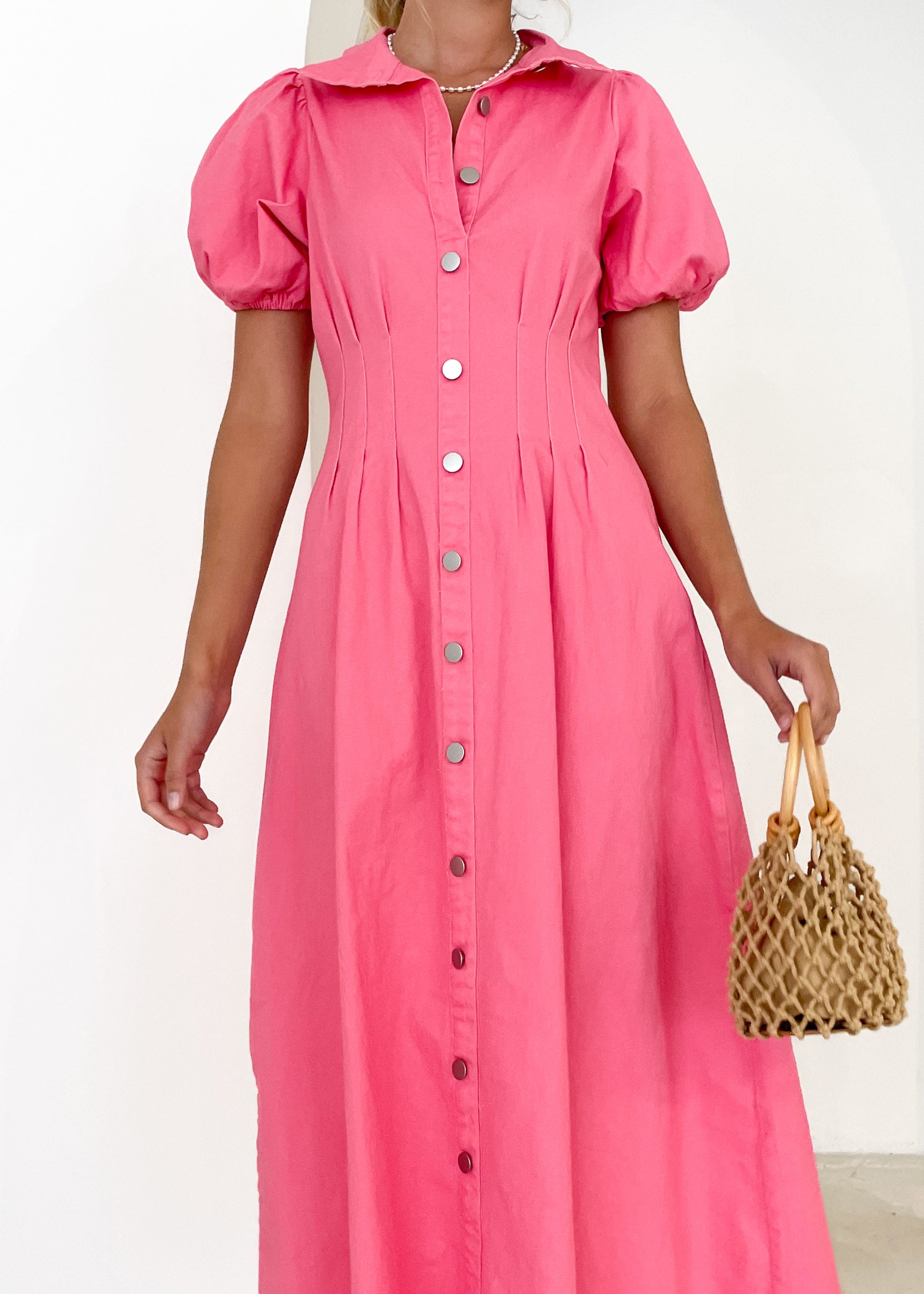 Acer Denim Midi Dress - Pink