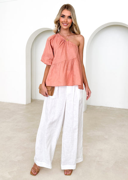 Massria One Shoulder Linen Top - Sienna