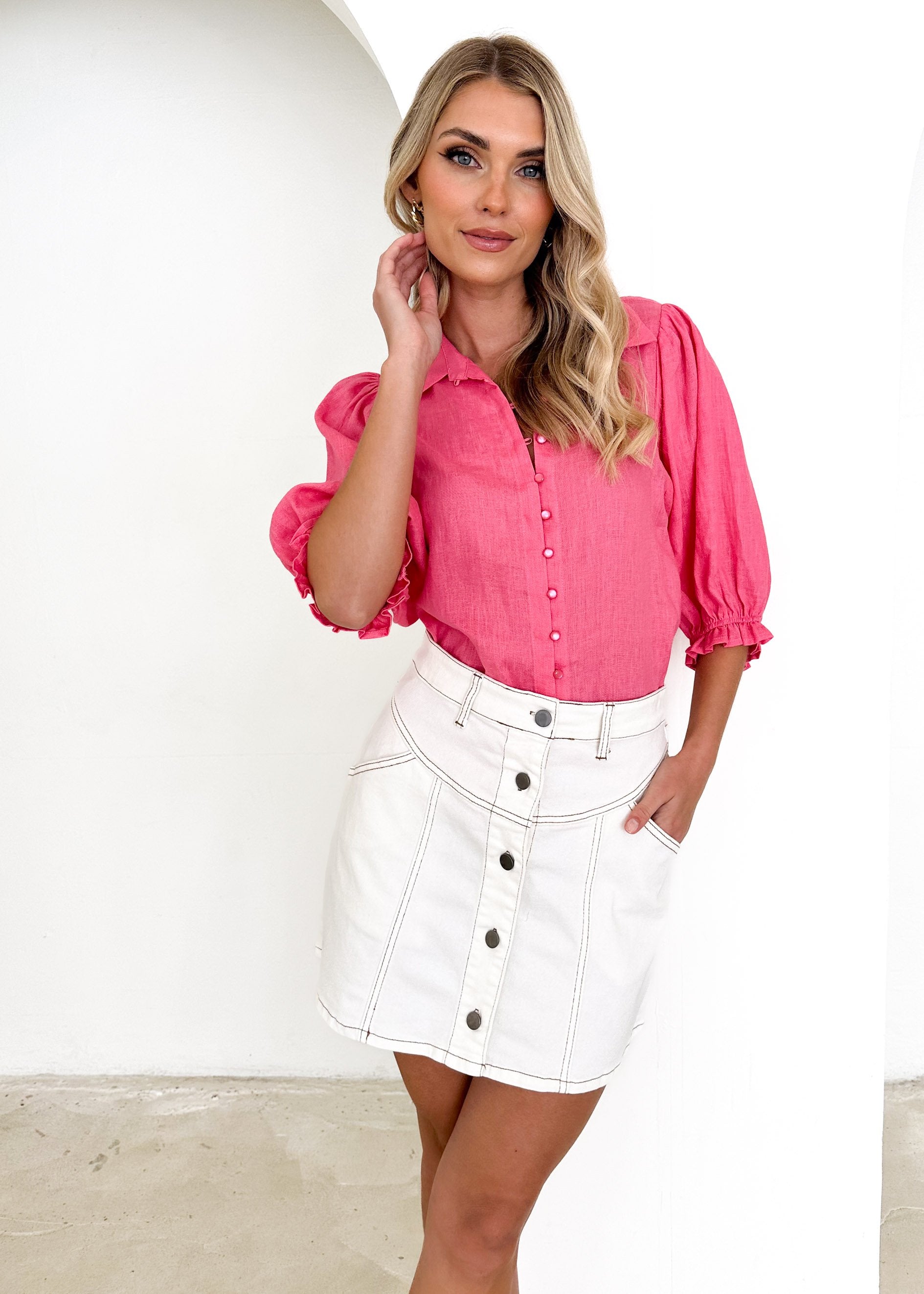 Nowella Linen Shirt - Hot Pink