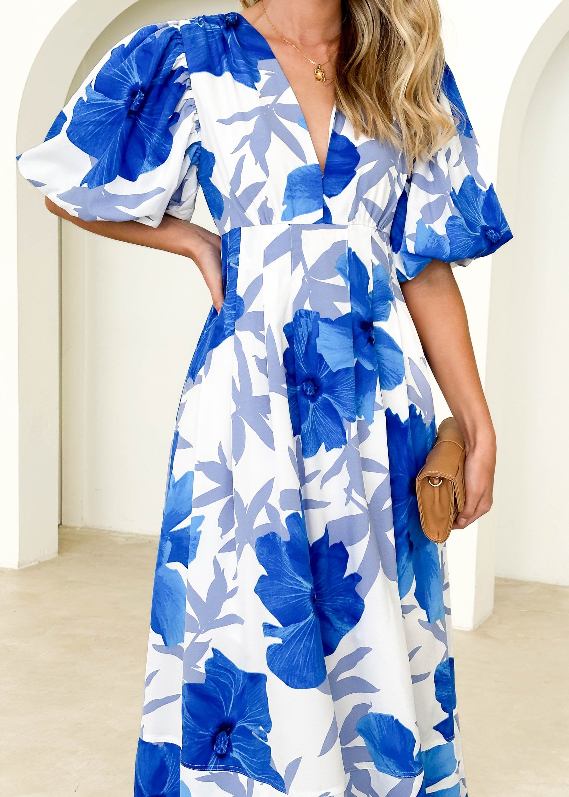 Madelaine Midi Dress - Blue Floral