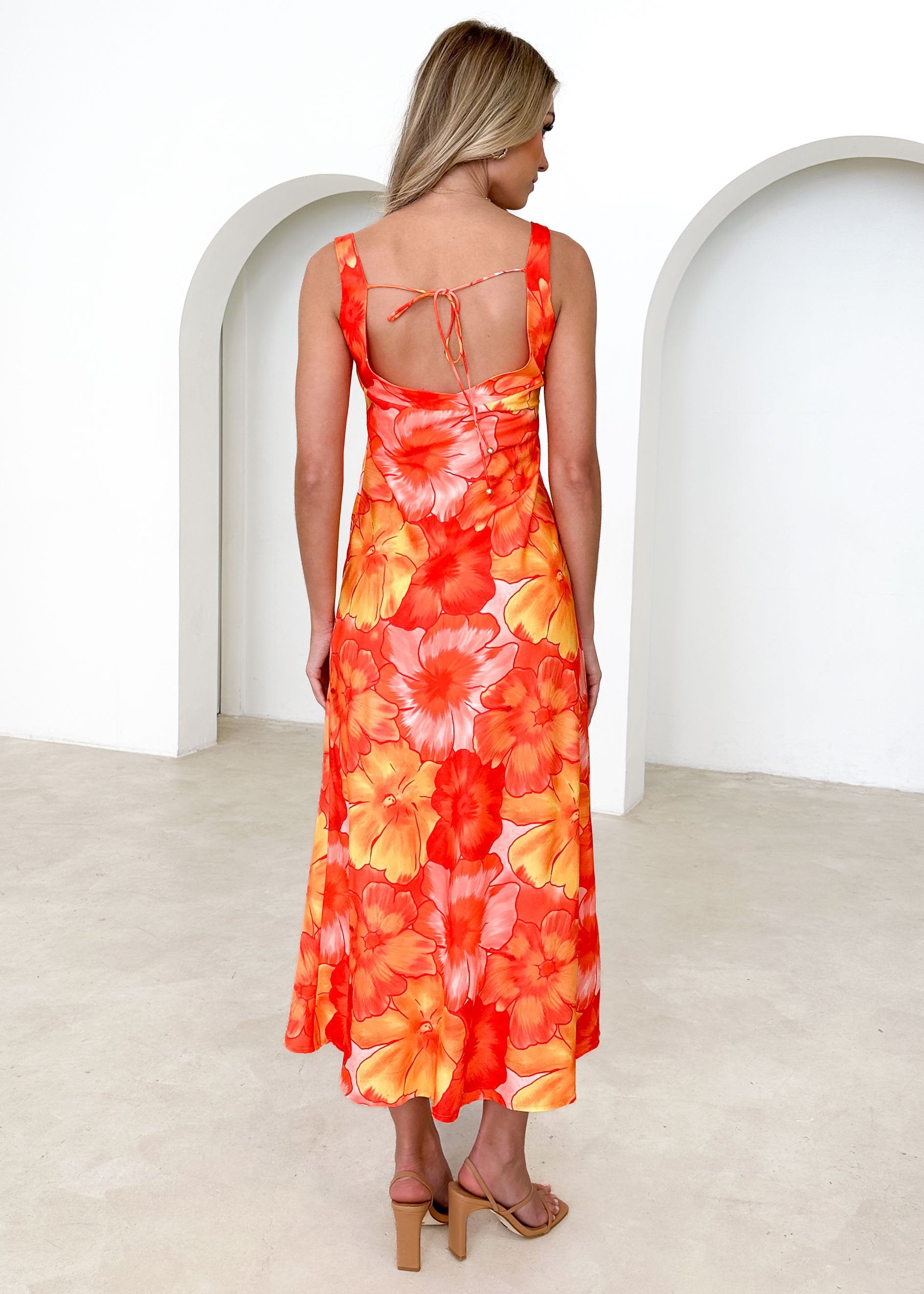 Hatzis One Shoulder Midi Dress - Tangerine Floral