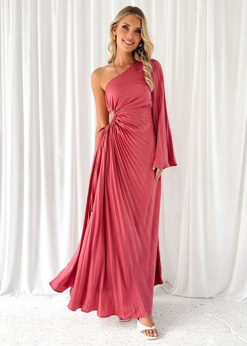 Amore One Shoulder Midi Dress - Hot Pink