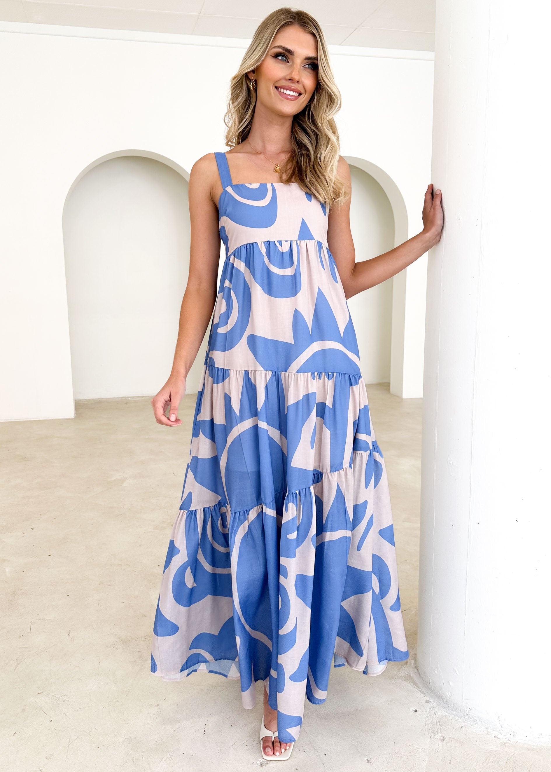 Santina Maxi Dress - Blue Abstract