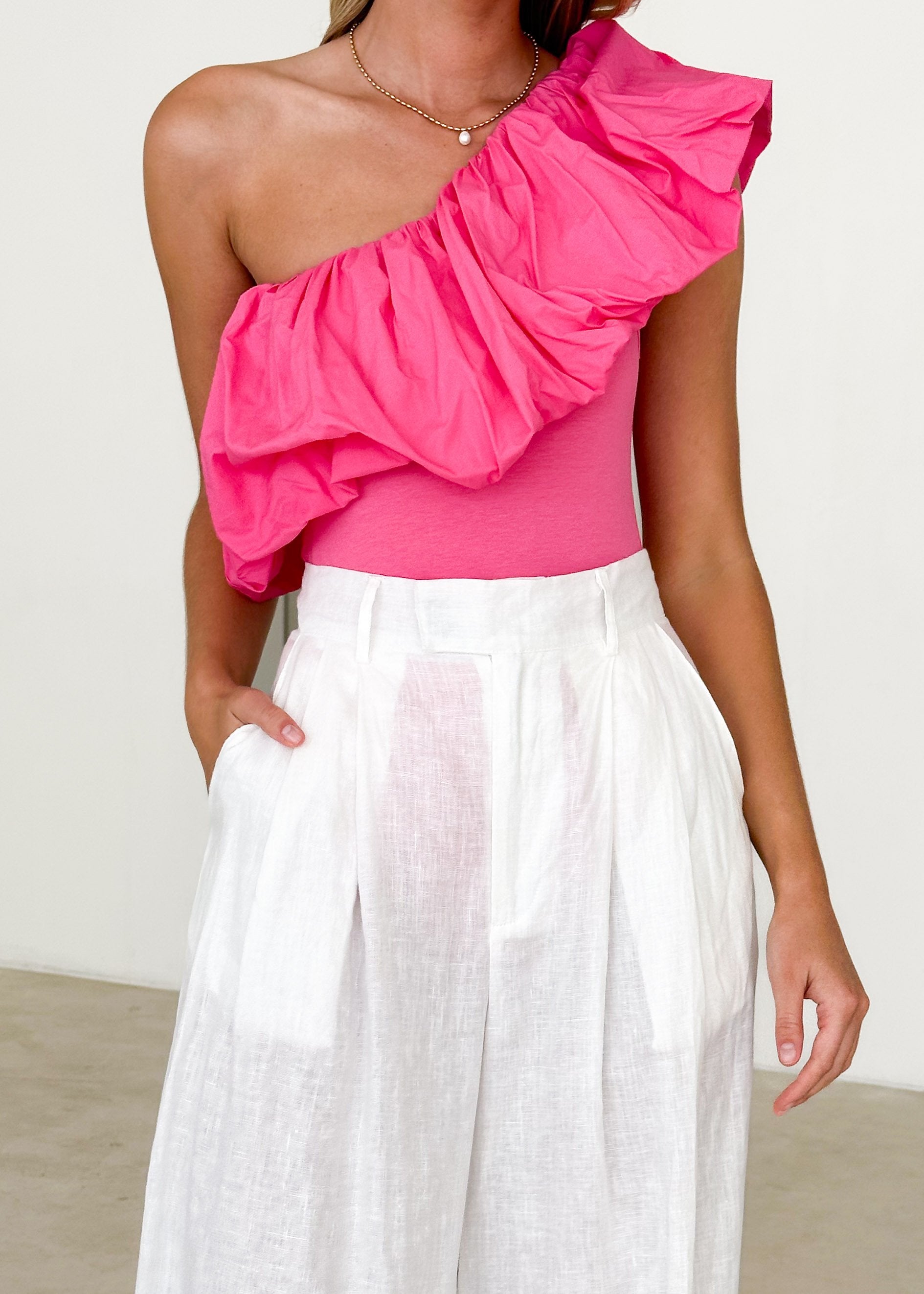 Rojin One Shoulder Bodysuit - Hot Pink