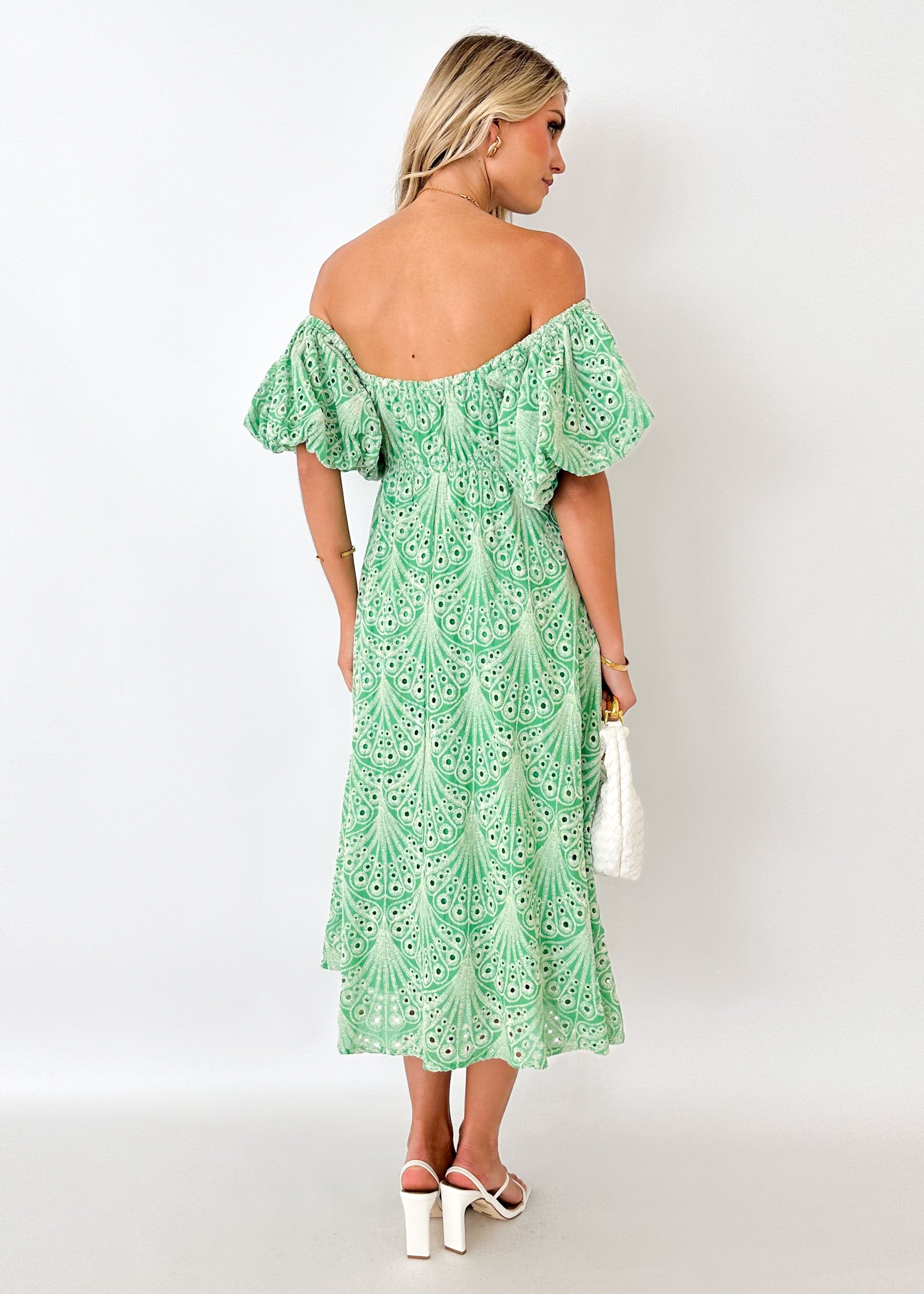 Sion Off Shoulder Midi Dress - Mint Anglaise